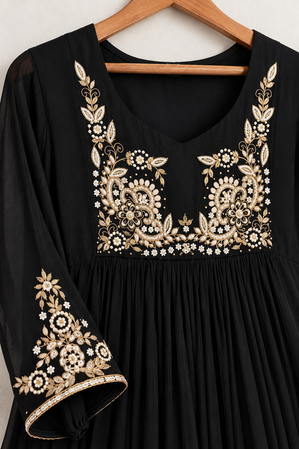 “Saanvi” Black Chinon Anarkali Kurti Pant With Dupatta Set