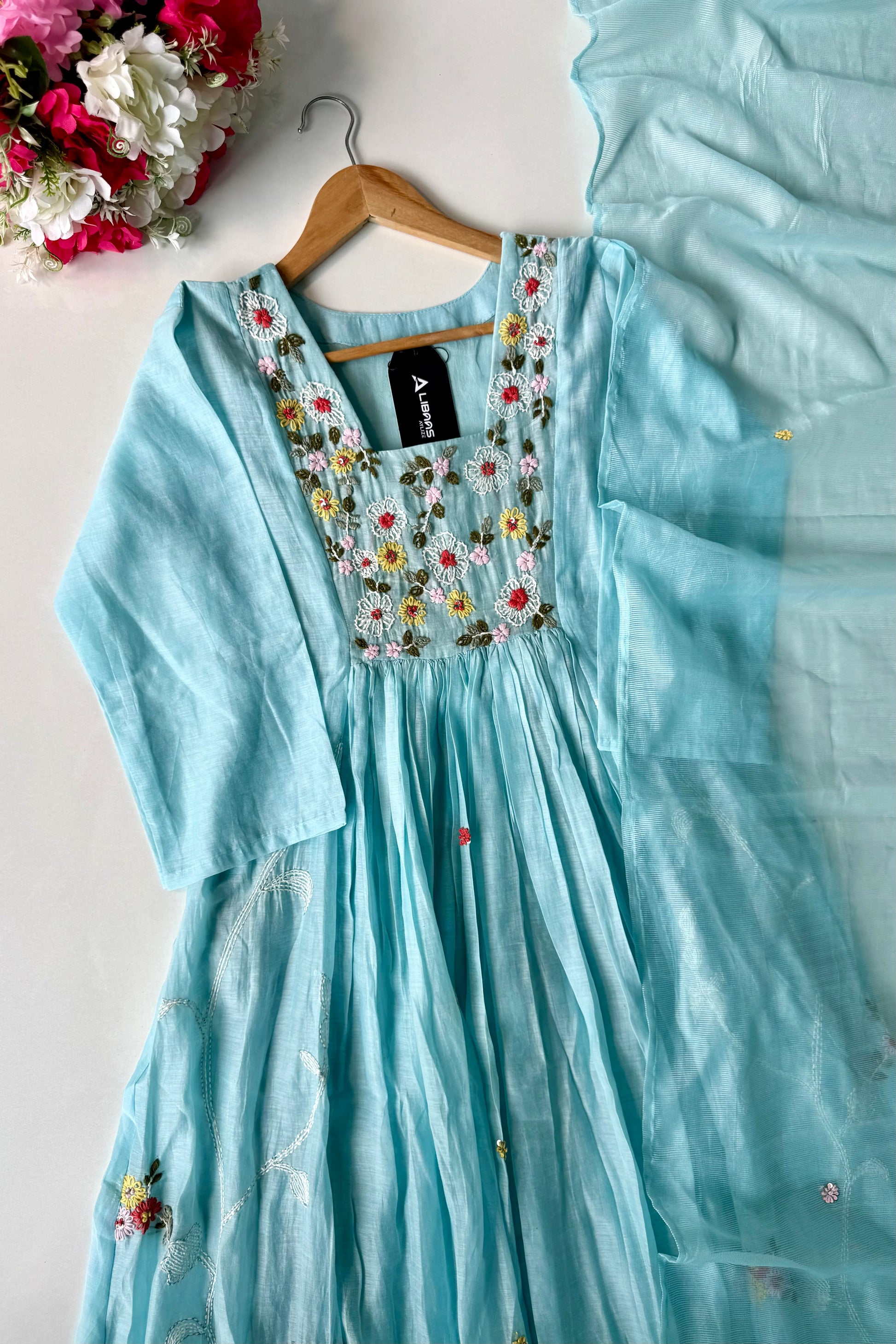 💙”Mayra – Premium Mul Chanderi A-Line Kurta Set