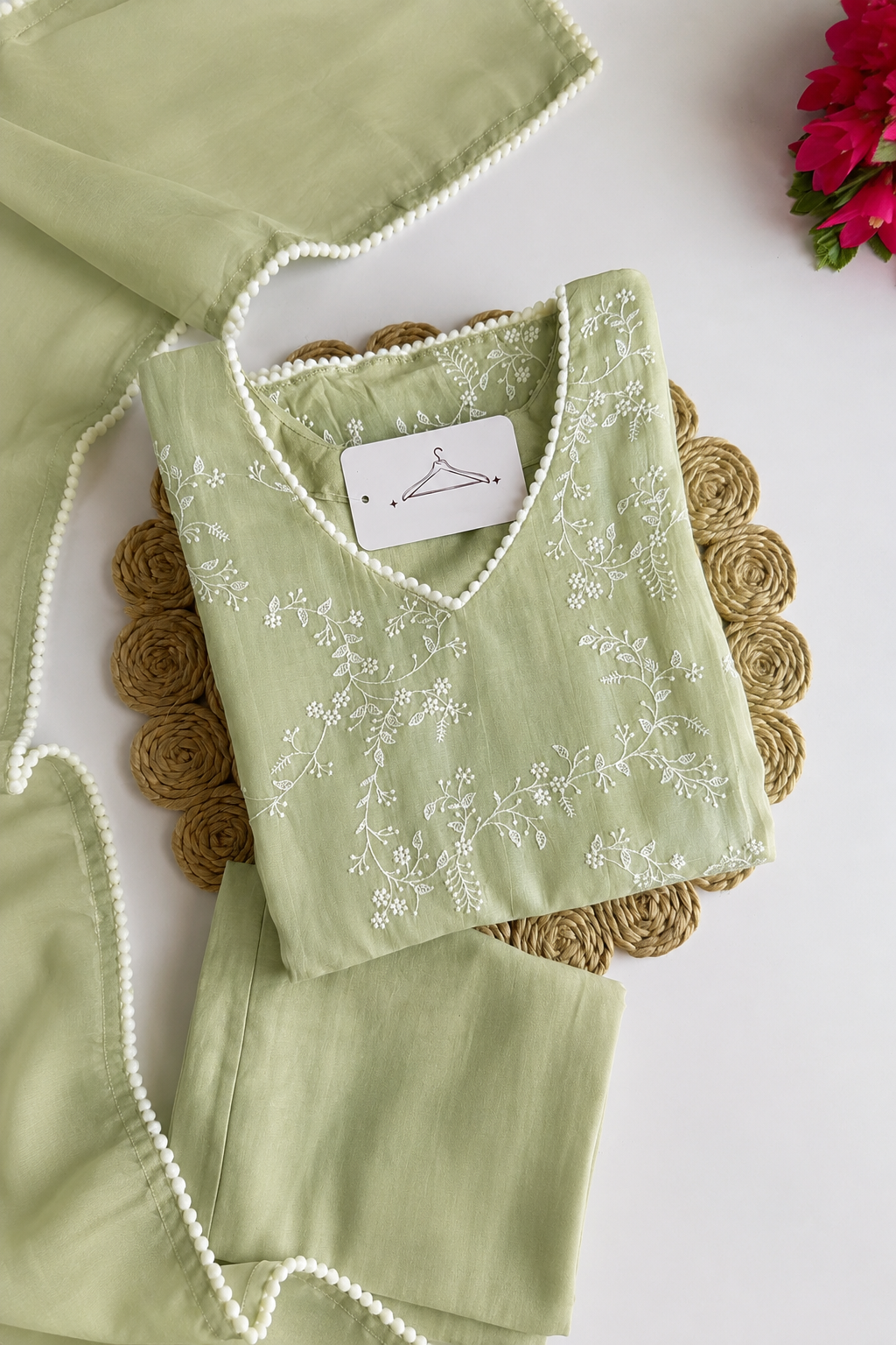 “Elina” Mint Green Crushed Chanderi A Line Suit set 🛍️