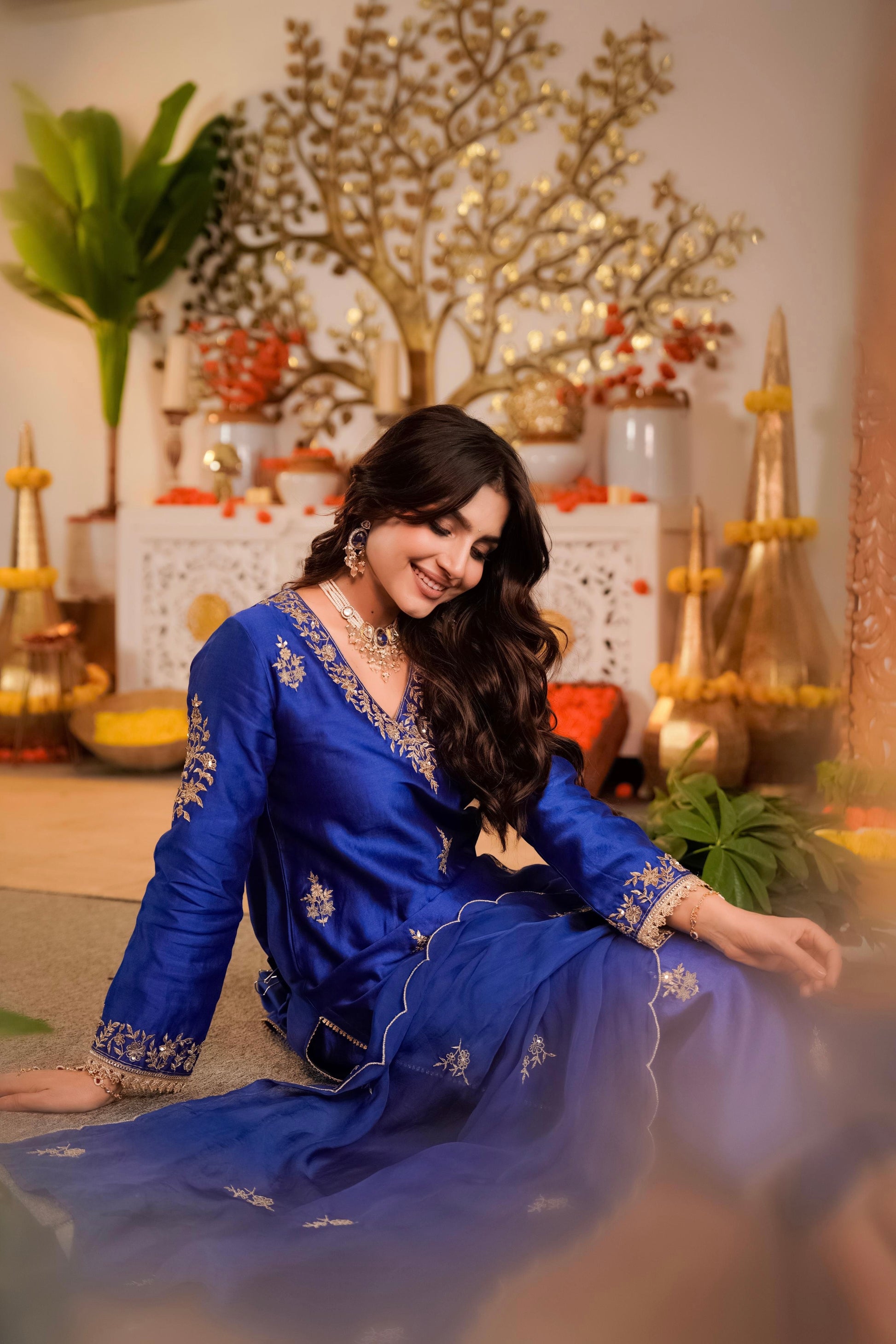 “Vanya” Beautiful Blue Dola silk handcrafted kurta set