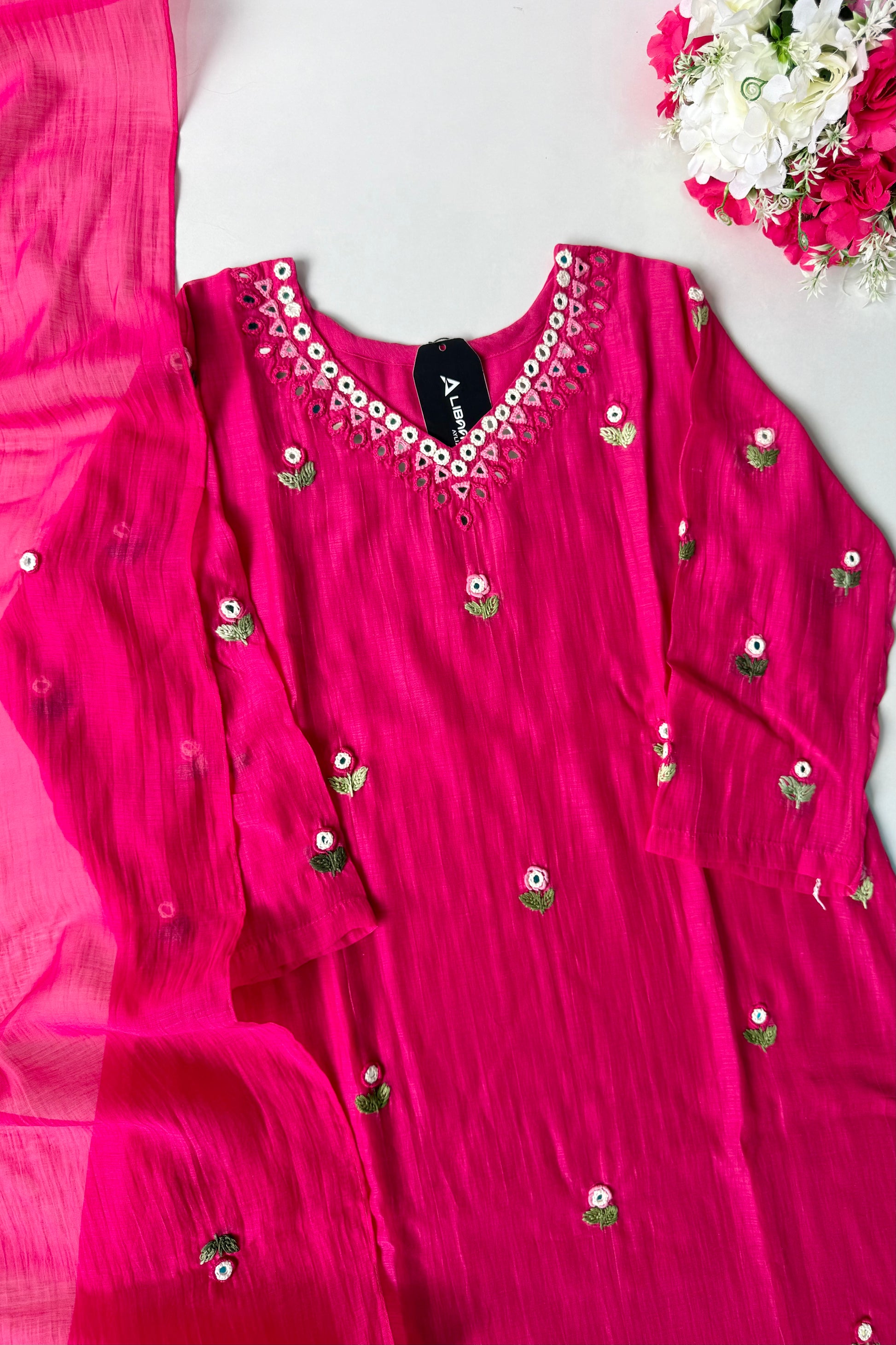 ✨”Ruby - Premium Pink Mul Chanderi A-Line Kurta Set 💕