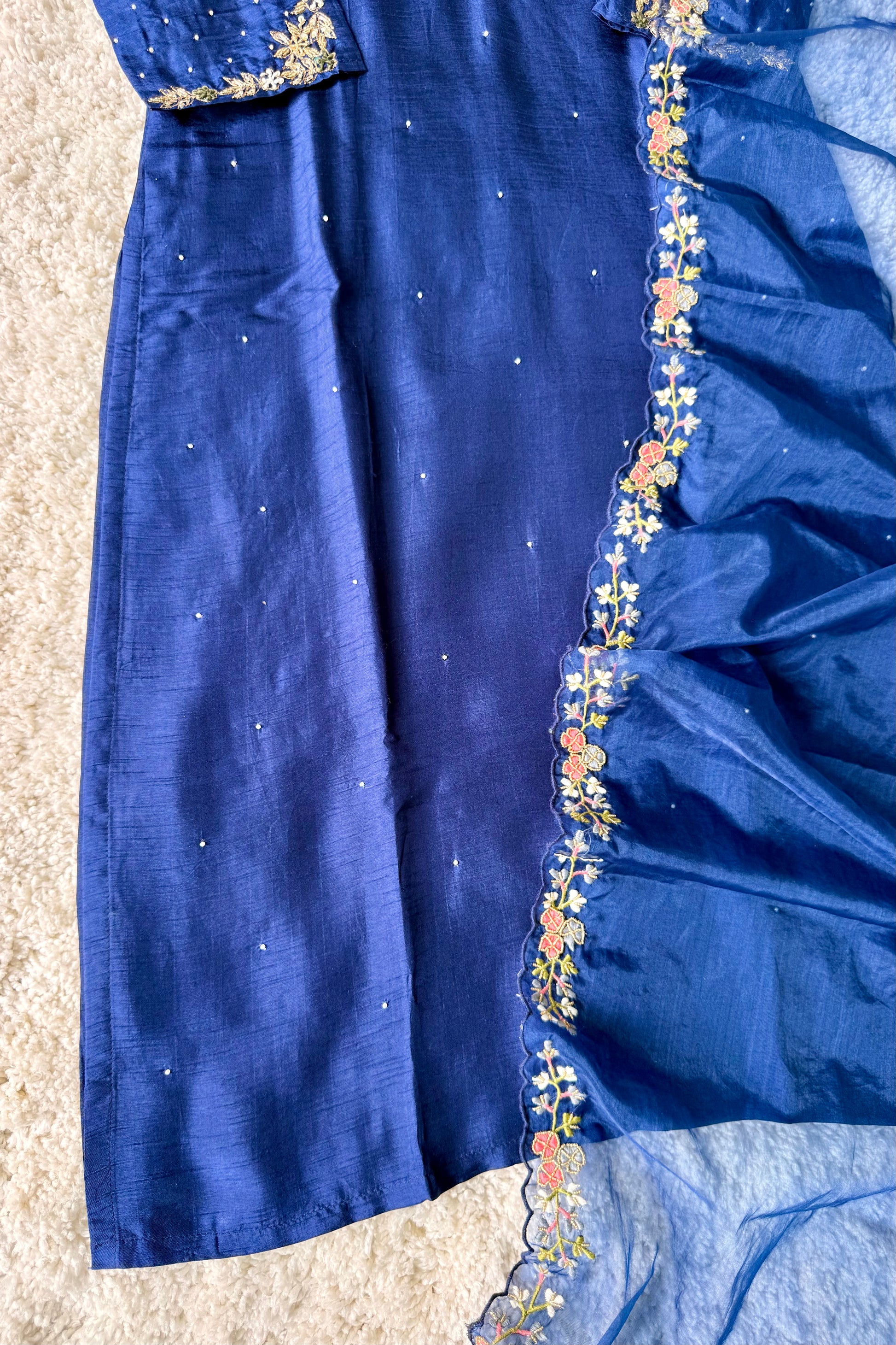 “ALKA” A very beautiful Blue piece with zardozi & zari handwork set