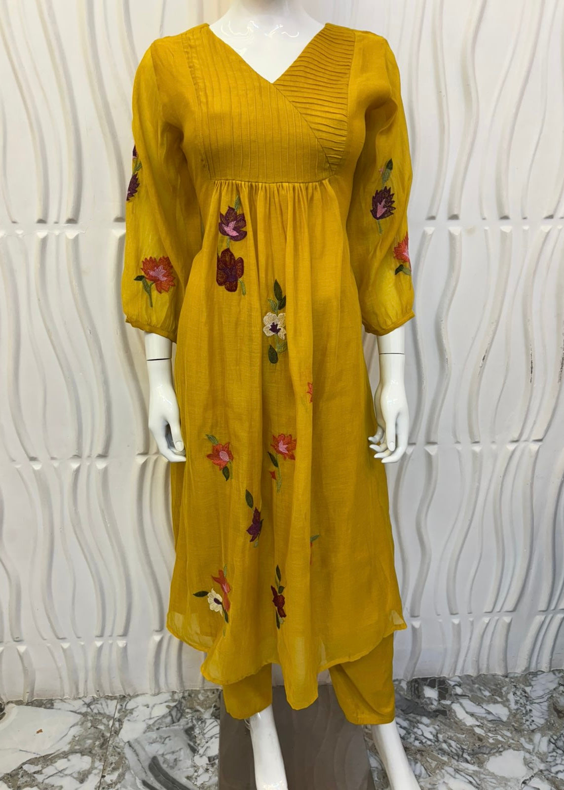 “IFRA” Premium Yellow Mul Chanderi party wear anarkali kurta set