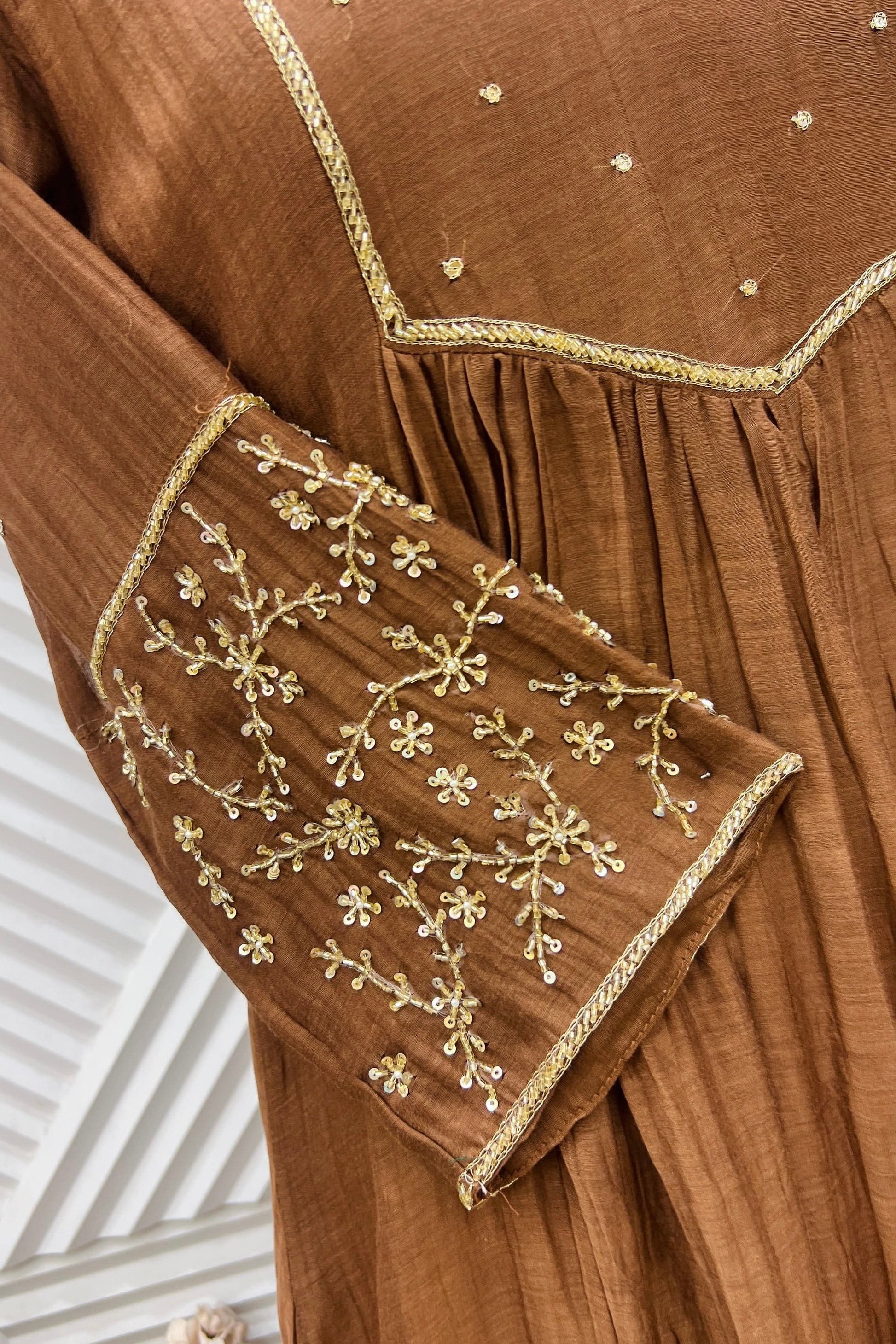 ✨”Cocoa– Premium Brown Mul Chanderi A-Line Kurta Set✨