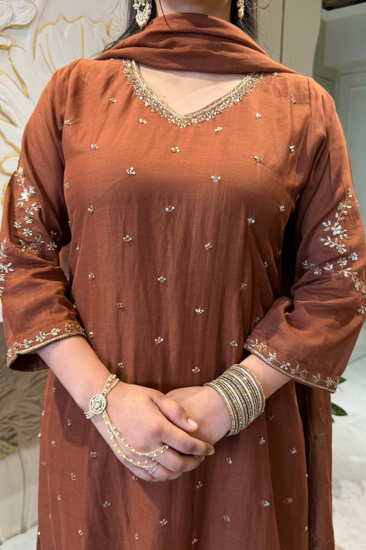 ✨Aditi - Karwa Chauth Special Mul Chanderi A-Line Kurta set