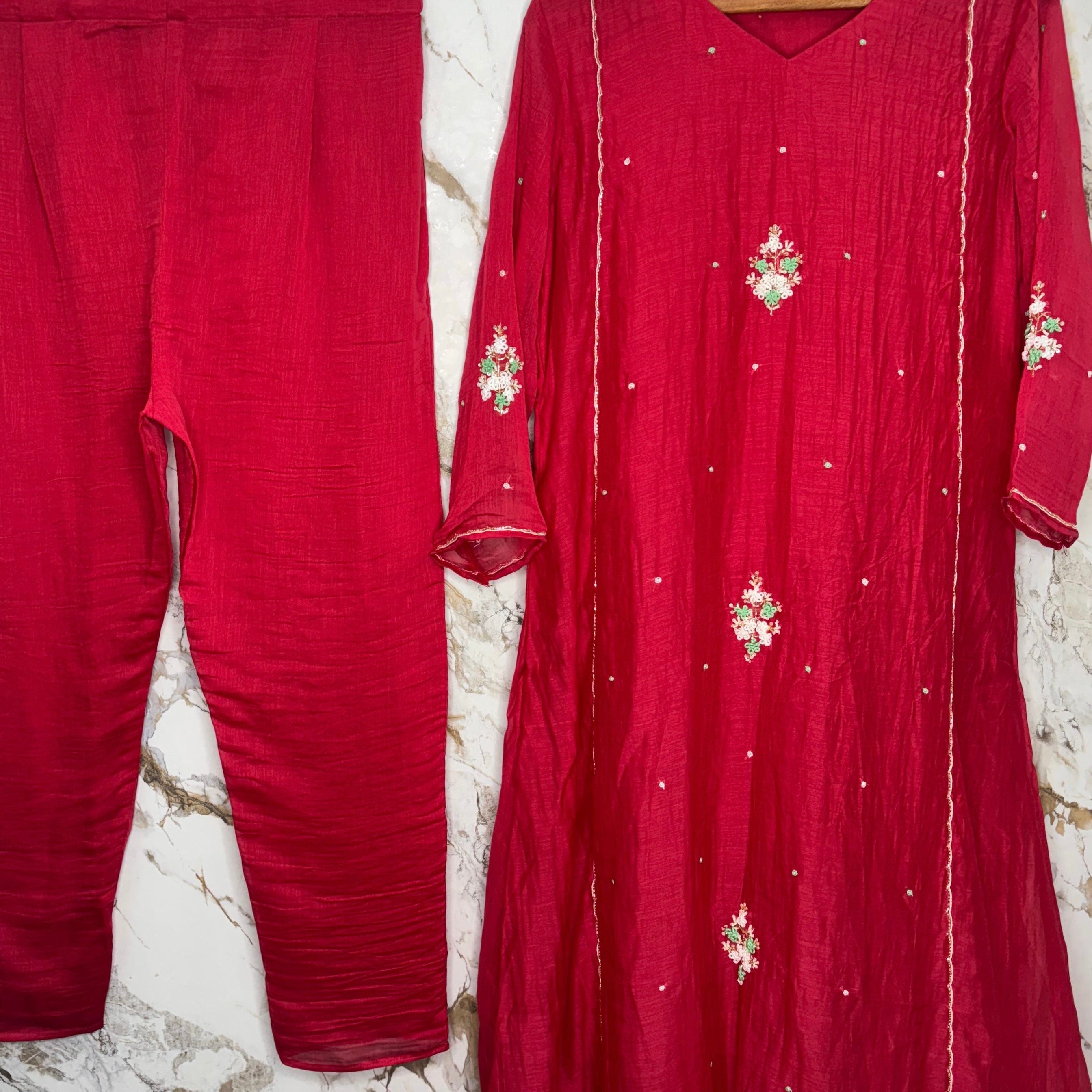 “Myra” Red\Purple Mul Chanderi A-Line Anarkali Kurta set