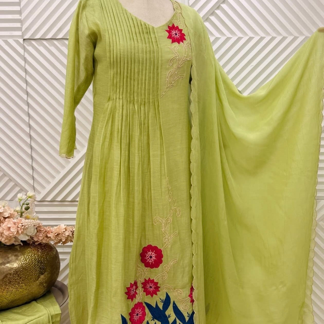 🛍️”Haseen –  Premium Mul Chanderi A Line Kurta Set