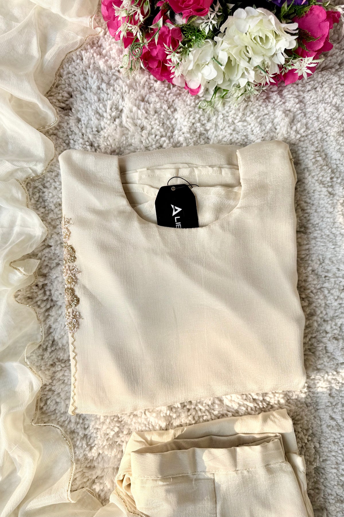 ✨Amara -Introducing Cream Heavy Handwork Chinnon A Line Suit