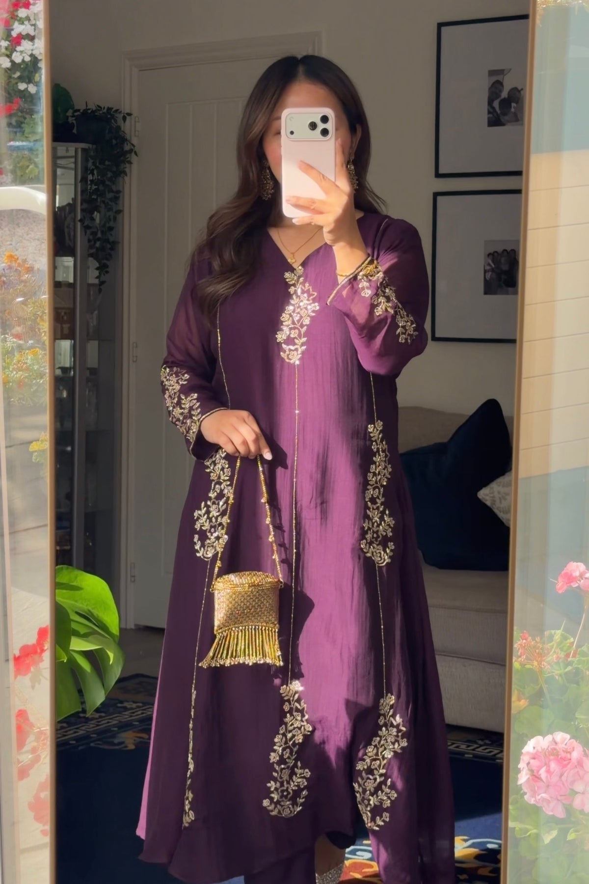 ✨Rida - Premium Purple Mul Chanderi A-Line Kurta Set