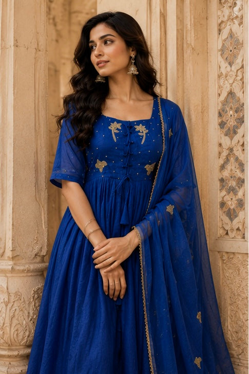 ✨AZ20 - Premium Blue Kota Anarkali Kurta set