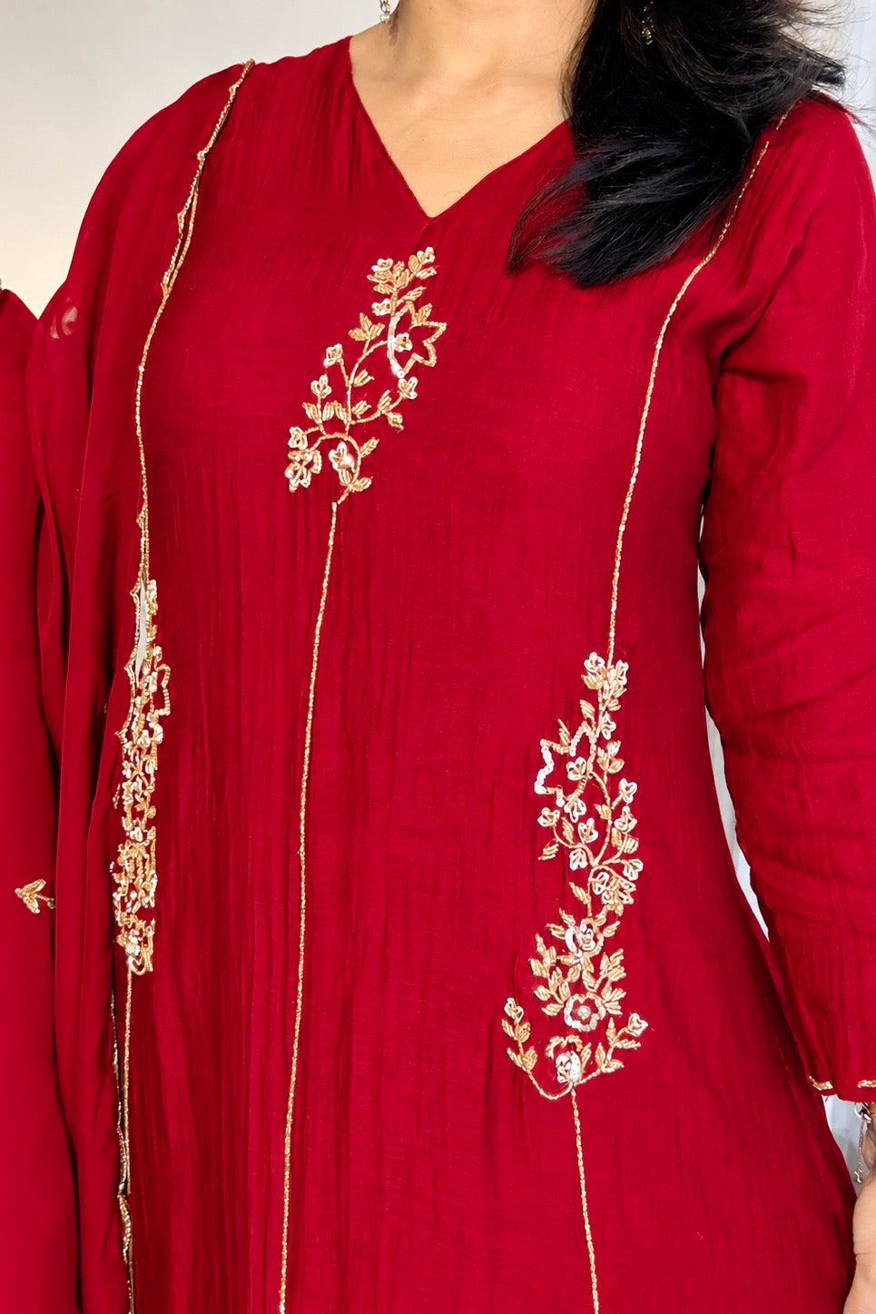 ✨”Rida - Premium Red Mul Chanderi A-Line Kurta Set❤️