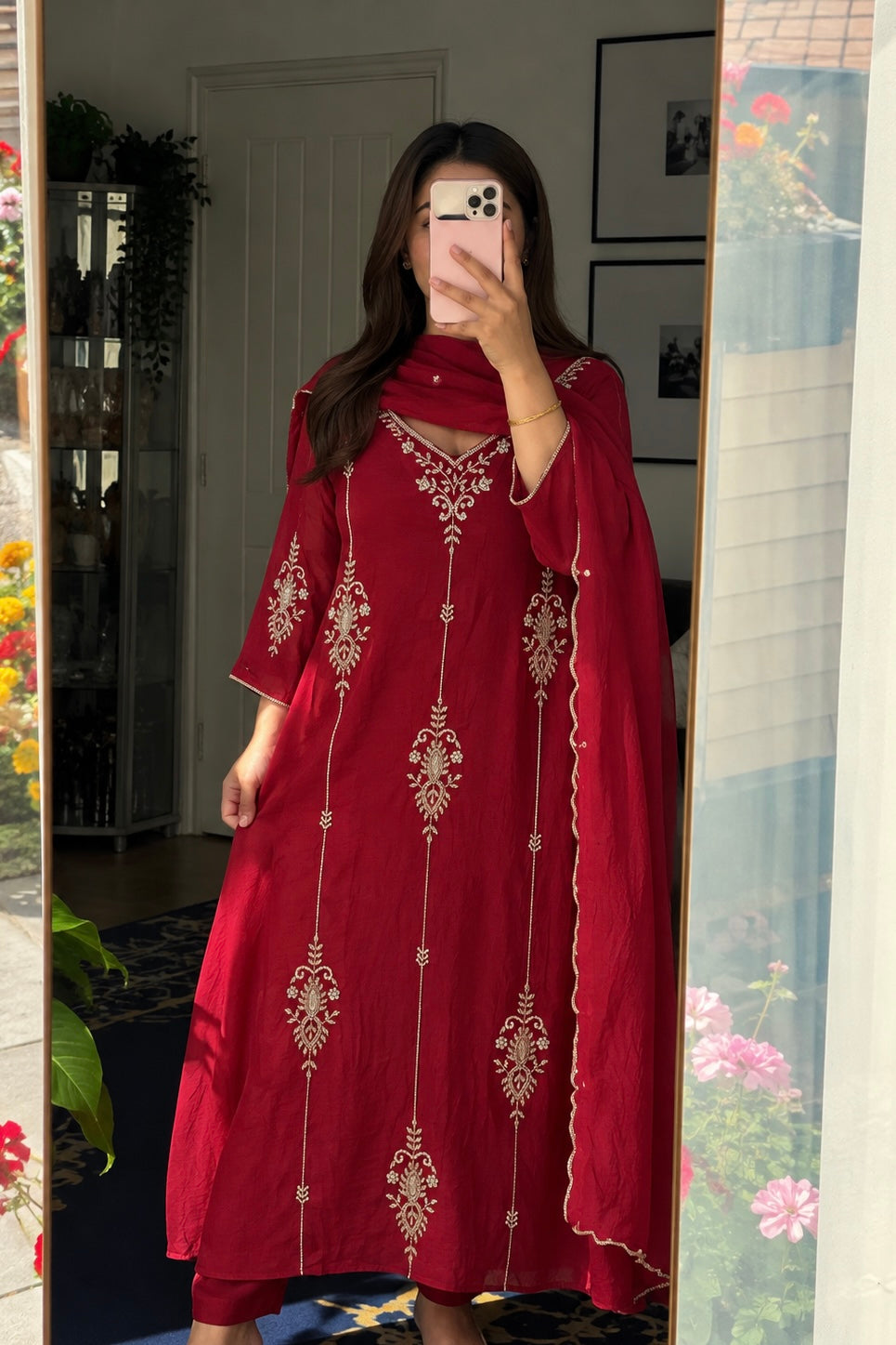 ✨Rida - Diwali Special Red Mul Chanderi A-Line Kurta Set