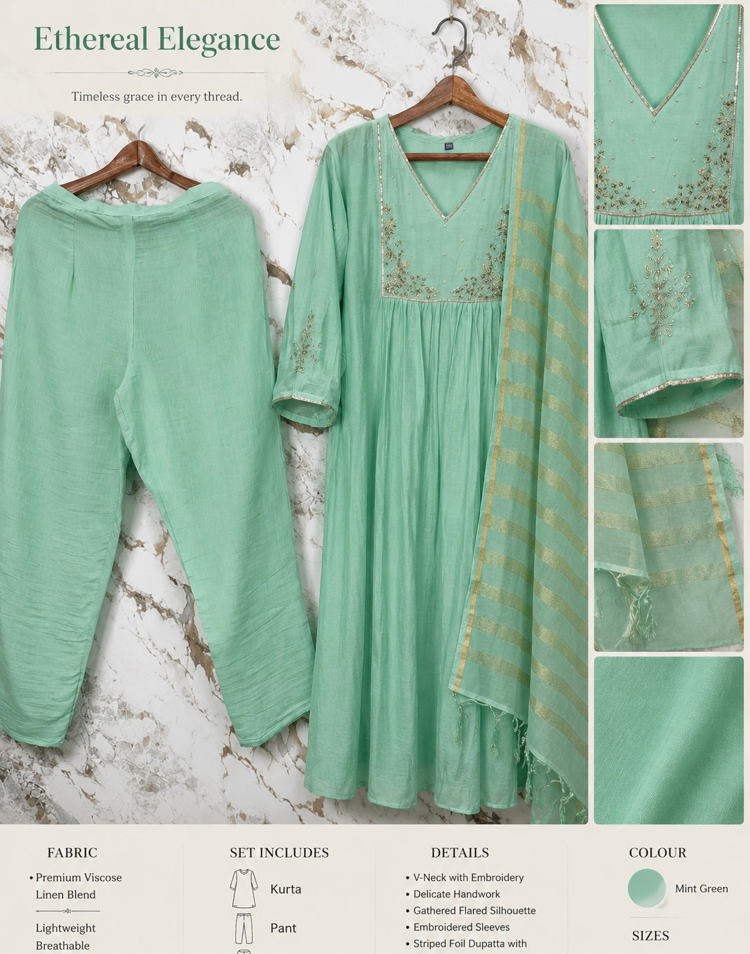 ✨ Gulnoor – Mul Chanderi A-Line Kurta Set with Dupatta