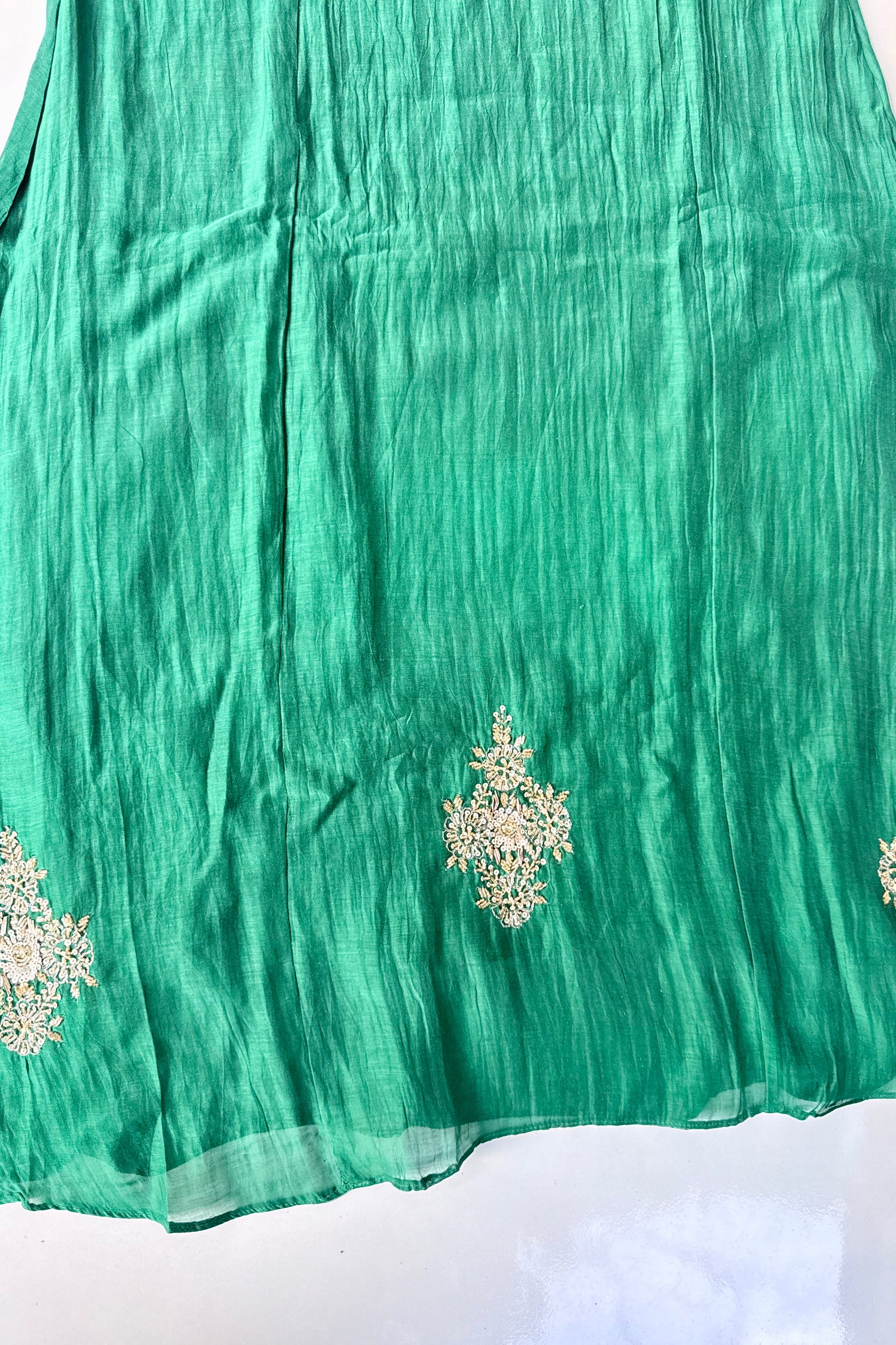 ✨”Amaya - Premium Green Mul Chanderi A-Line Kurta Set