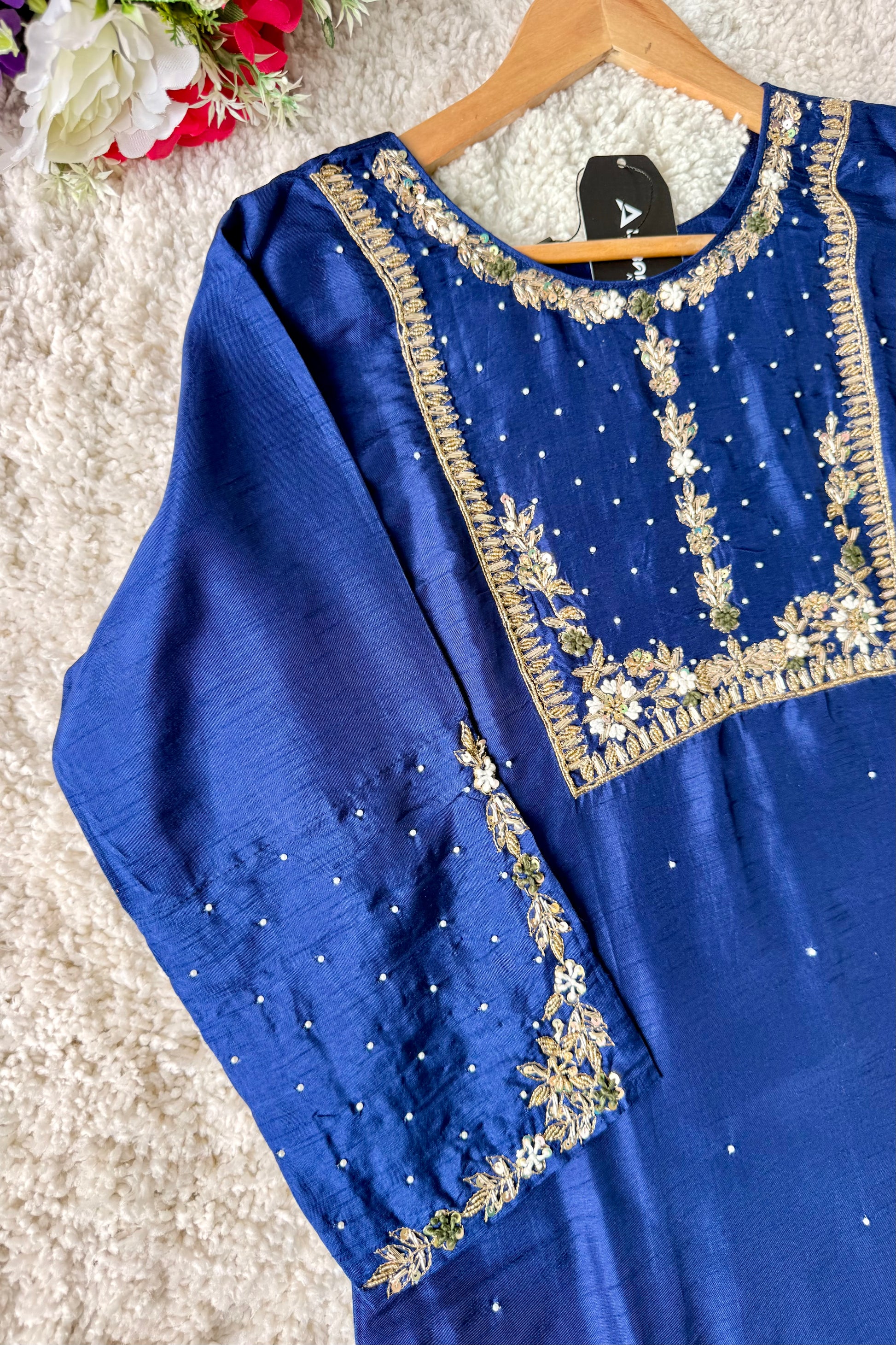 “ALKA” A very beautiful Blue piece with zardozi & zari handwork set