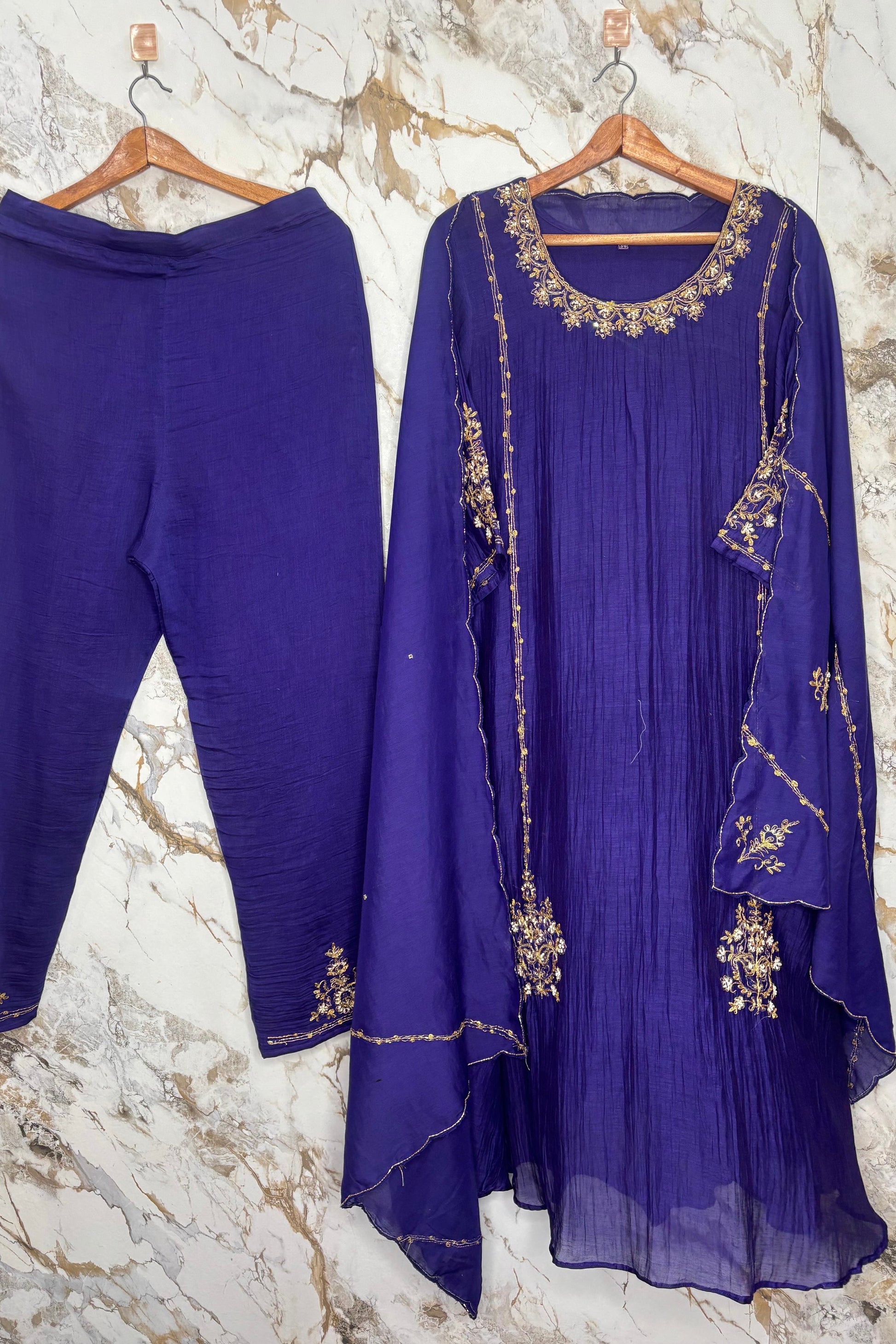 💕”Nayra – Premium Blue Mul Chanderi A-Line Kurta Set
