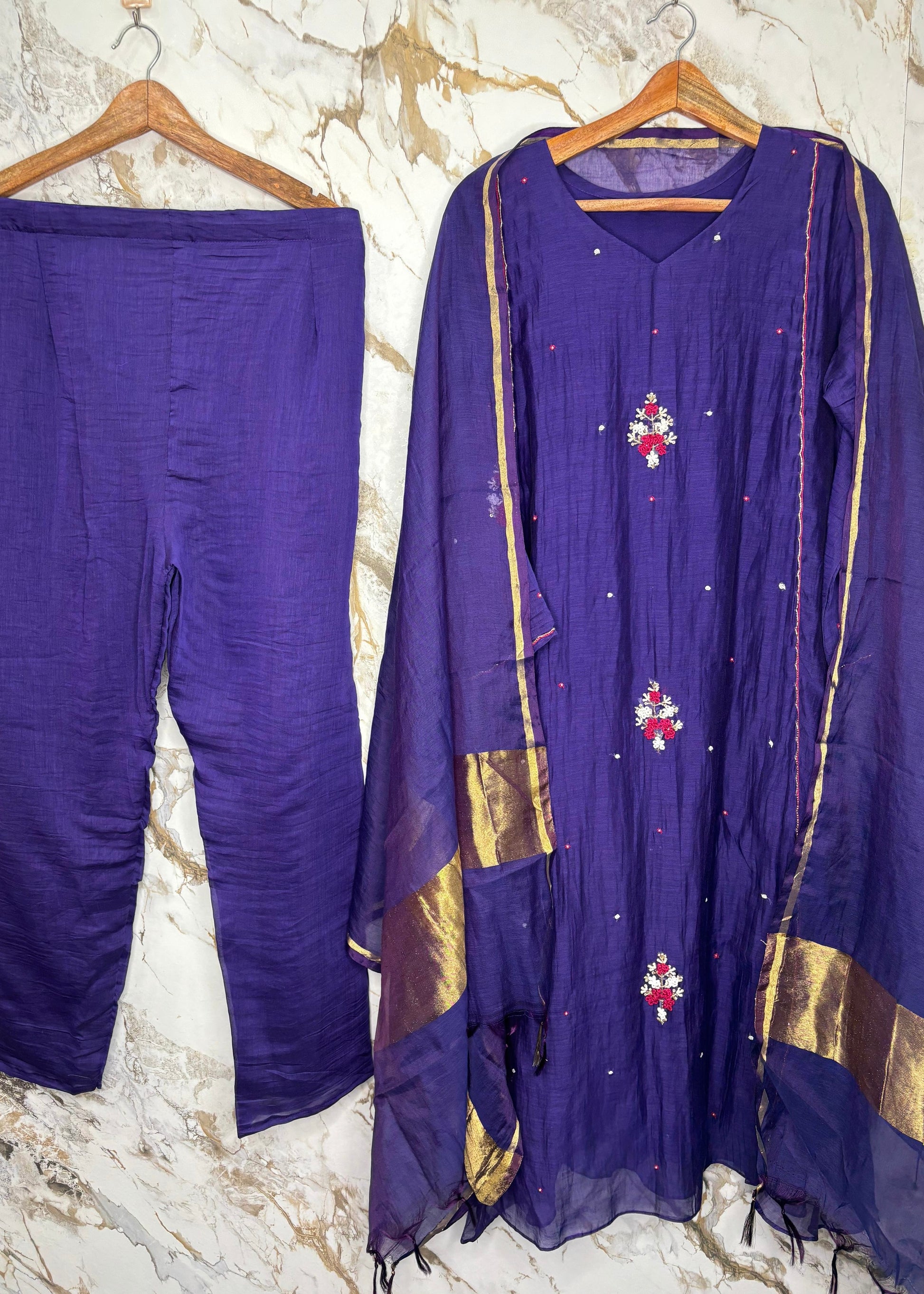 “Myra” Red\Purple Mul Chanderi A-Line Anarkali Kurta set