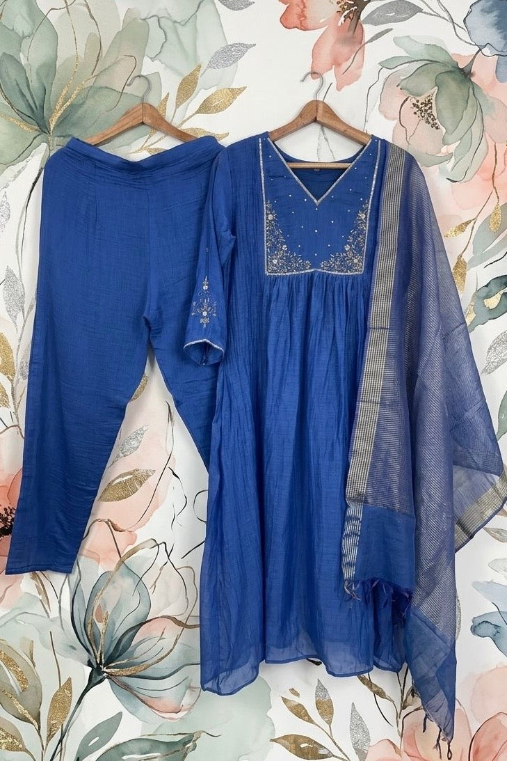 ✨ Gulnoor – Mul Chanderi A-Line Kurta Set with Dupatta