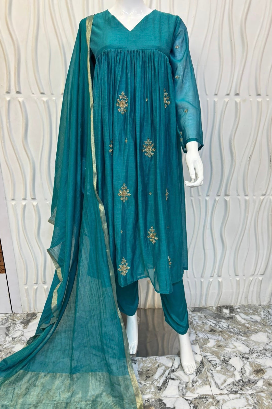 🛍️”Malika – Premium Mul Chanderi Anarkali Kurta Set