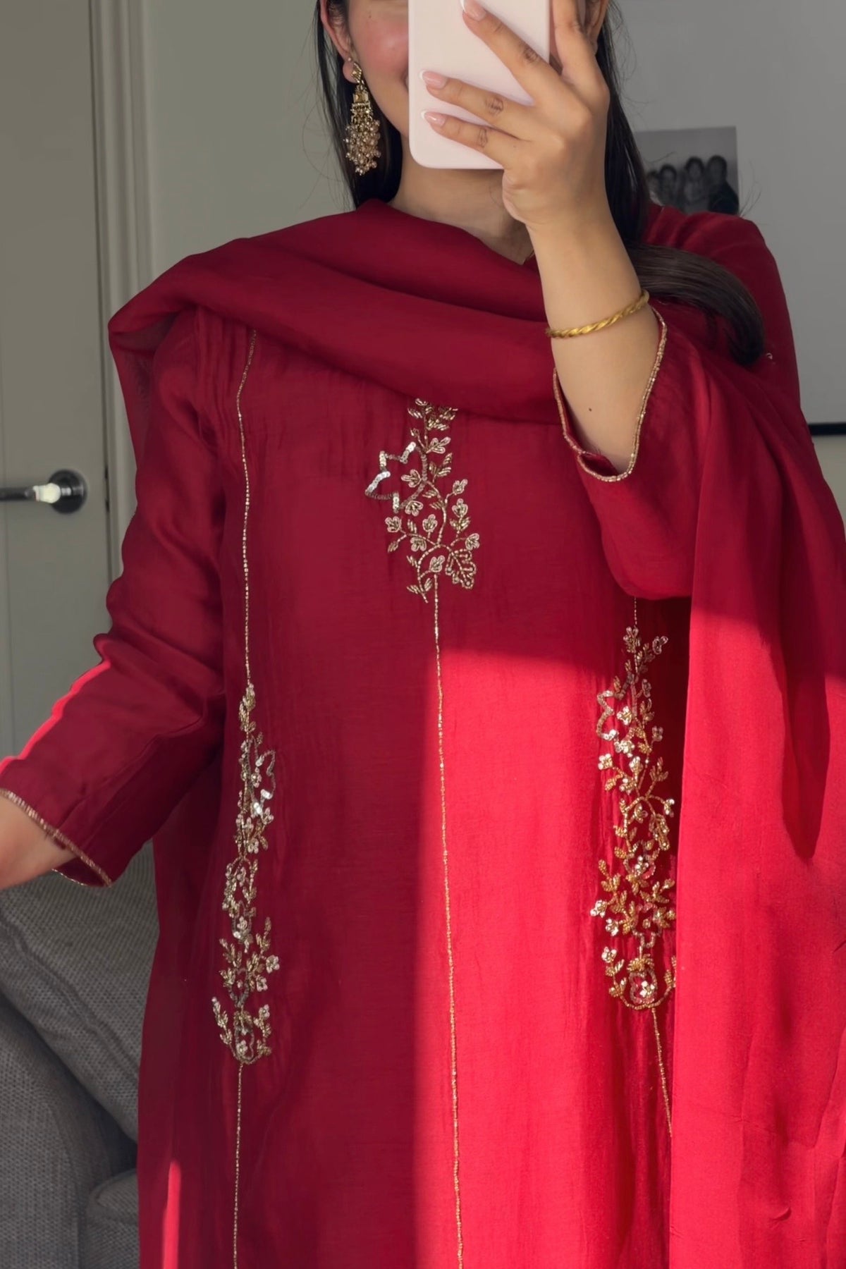 ✨Rida -Karva Chauth Special Red Mul Chanderi A-Line Kurta Set