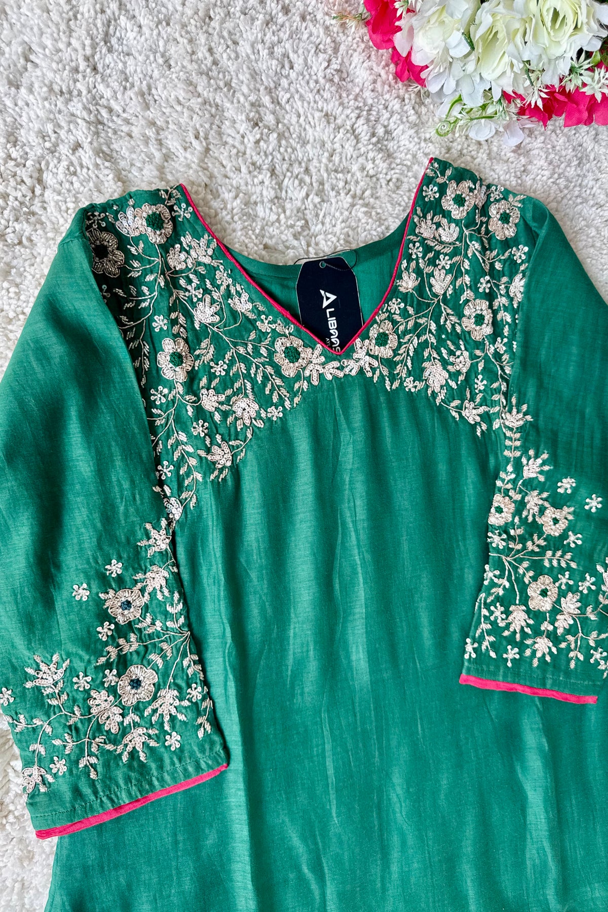 ✨Myra - Premium Green Mul Chanderi A-Line Anarkali Kurta set