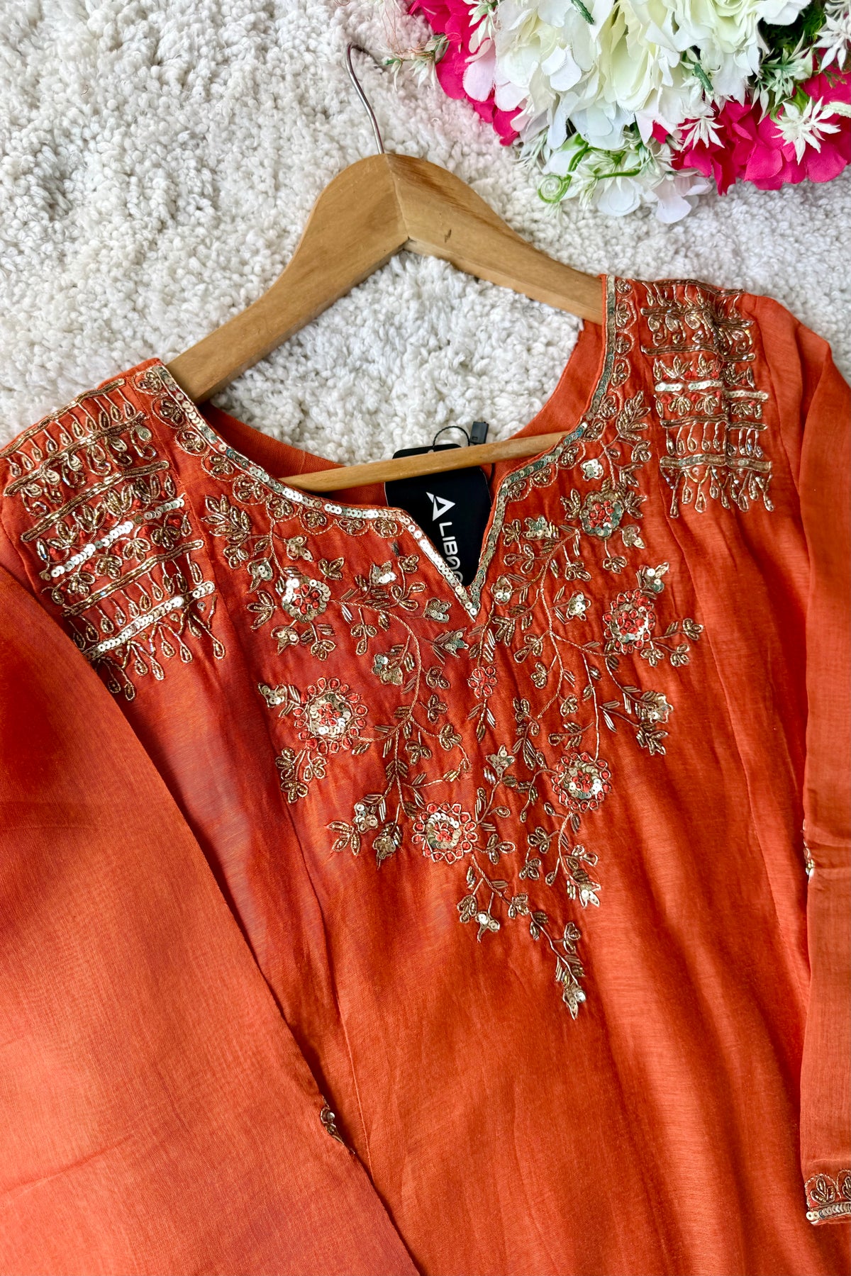 ✨Daisy - Premium Ornage Mul Chanderi A-Line Anarkali Kurta set