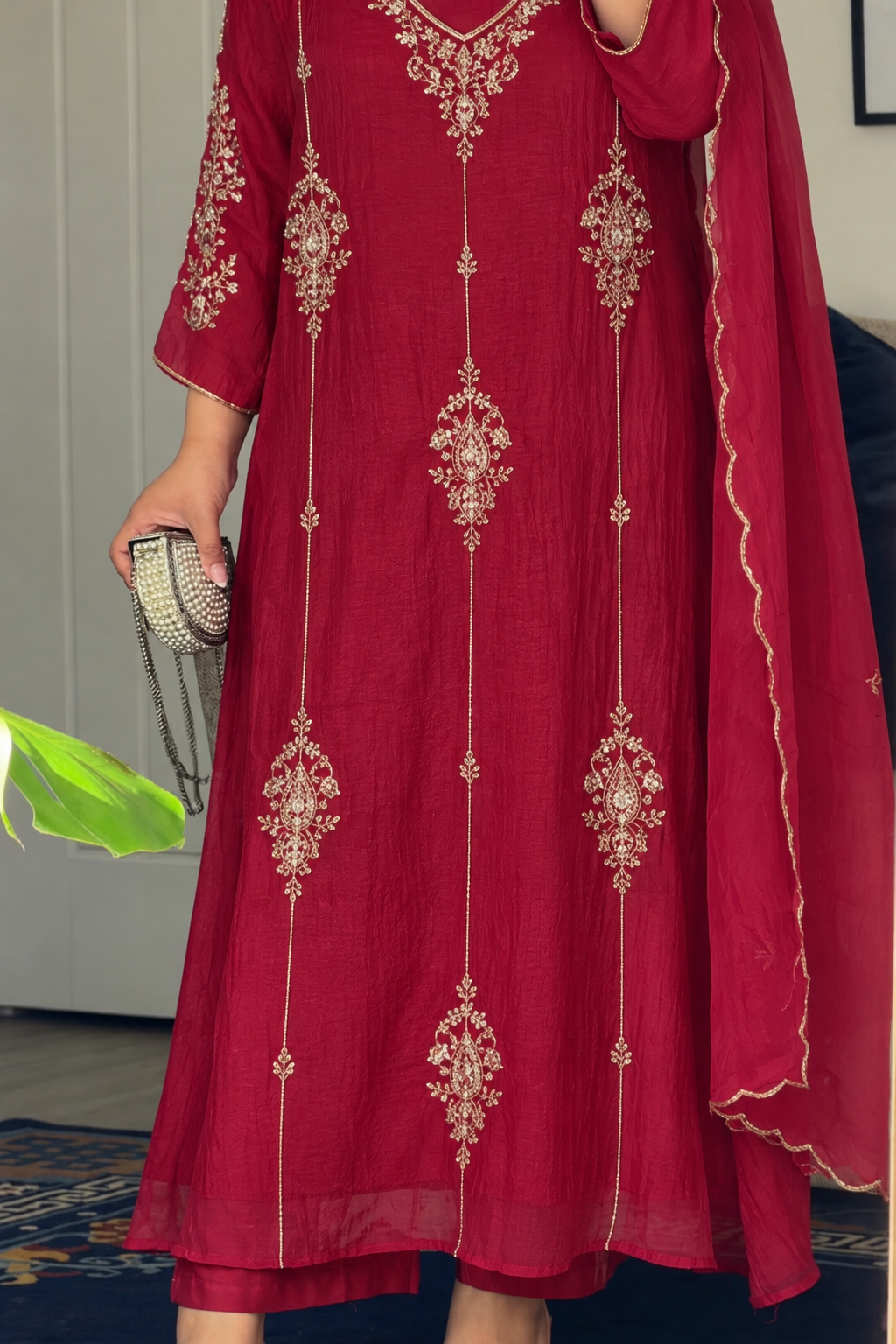 ✨Rida - Diwali Special Red Mul Chanderi A-Line Kurta Set