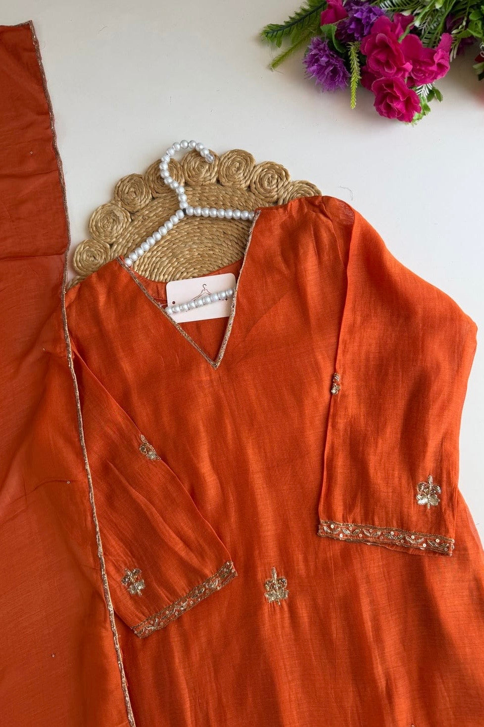 🛍️Mishka - Designer Mul Chanderi Handwork Suit Set
