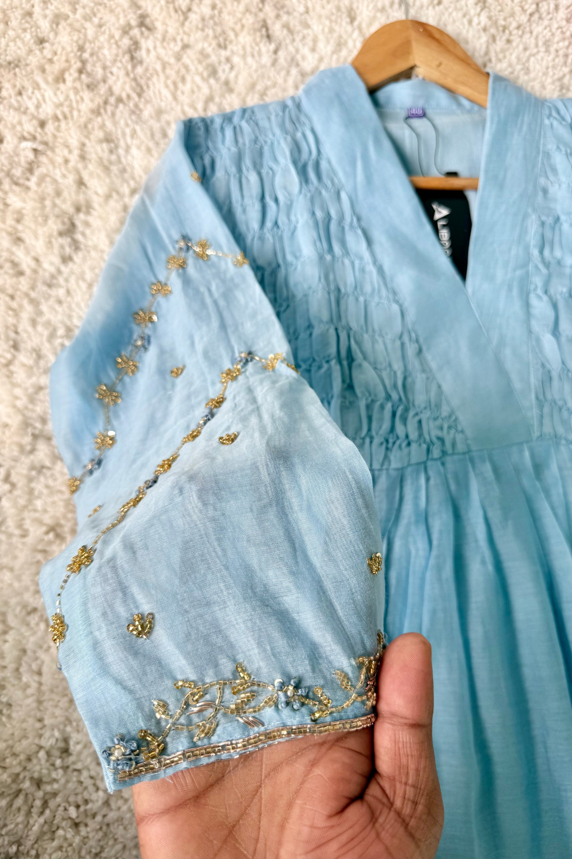 ✨Umang- Premium Blue Mul Chanderi Anarkali Kurta Set