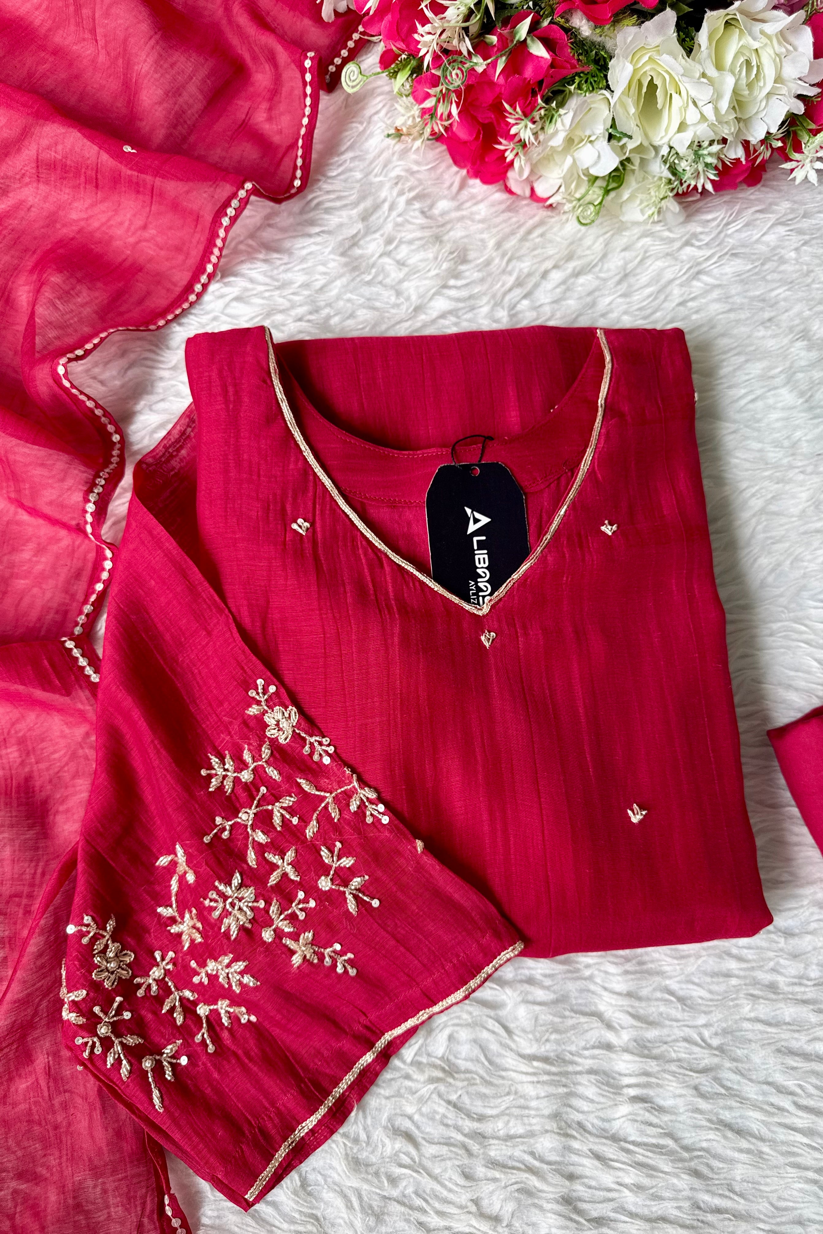 ✨Samaira - Premium Marron pink mul chanderi Daman work A Line Kurta Set