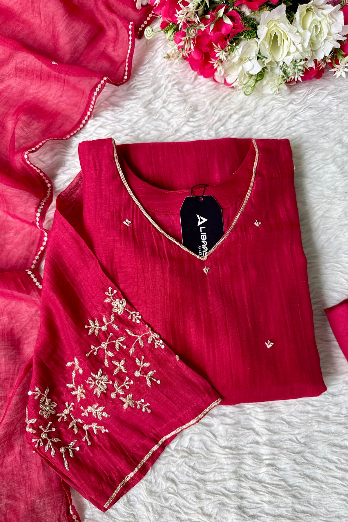 ✨Samaira - Premium Marron pink mul chanderi Daman work A Line Kurta Set
