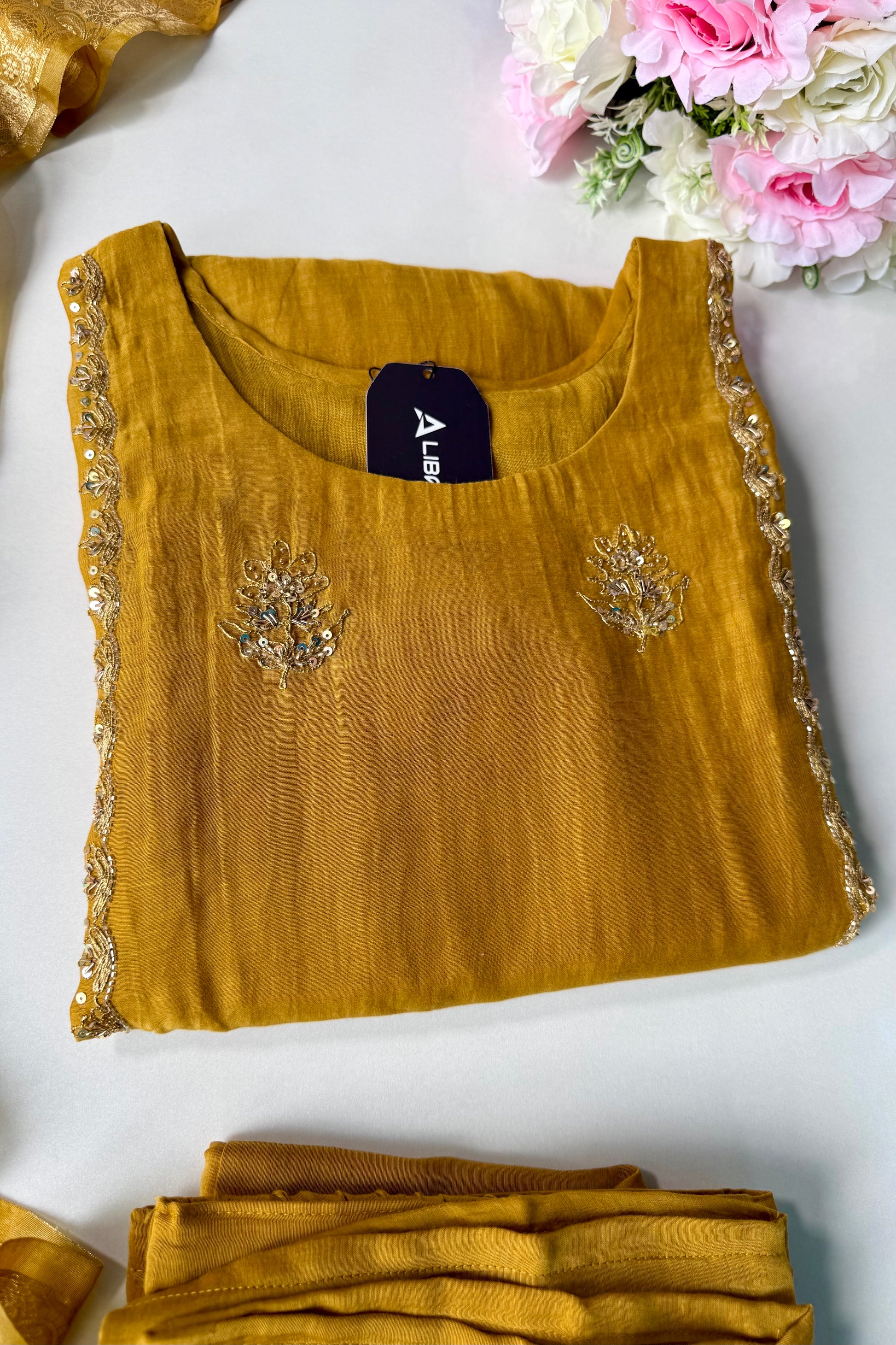 “Ujjwal” Trending yellow Mul Chanderi A Line Kurta set 🛍️