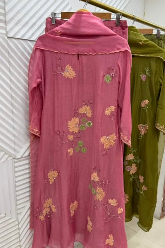 🛍️”Quinn – Premium Mul Chanderi Embroidered A Line Kurta Set