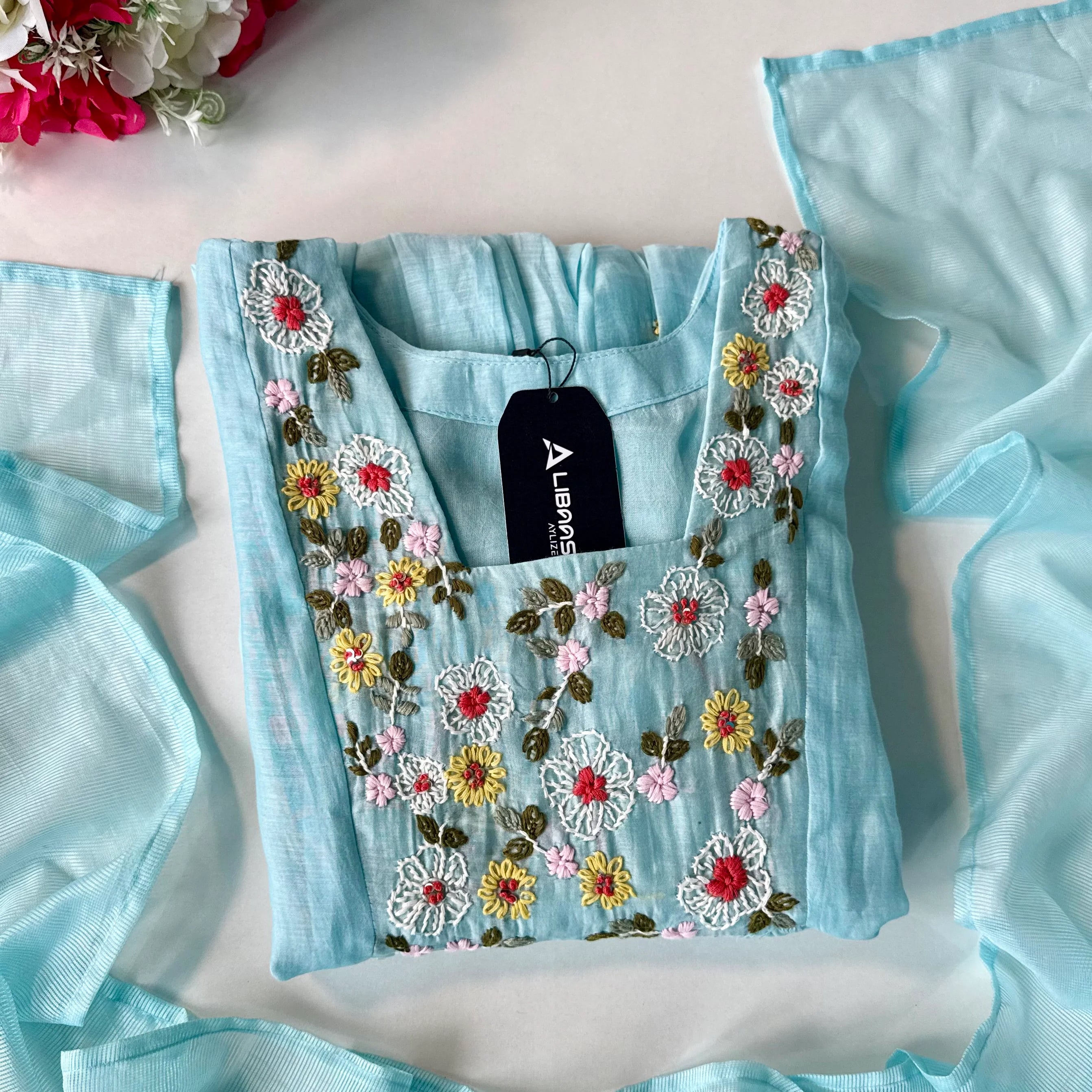 💙”Mayra – Premium Mul Chanderi A-Line Kurta Set