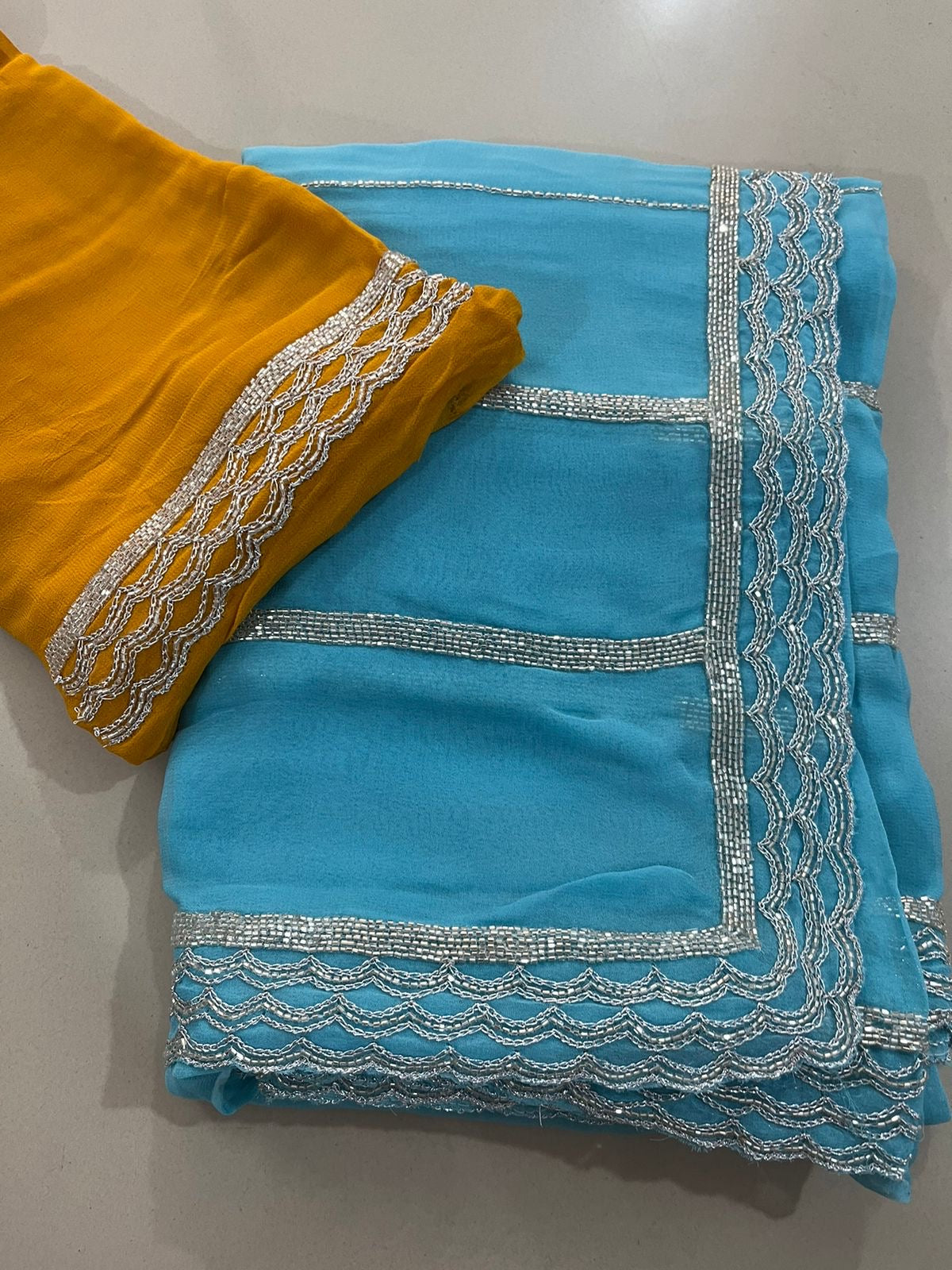 "Disha" Pure Georgette with handwork border Saree with blouse