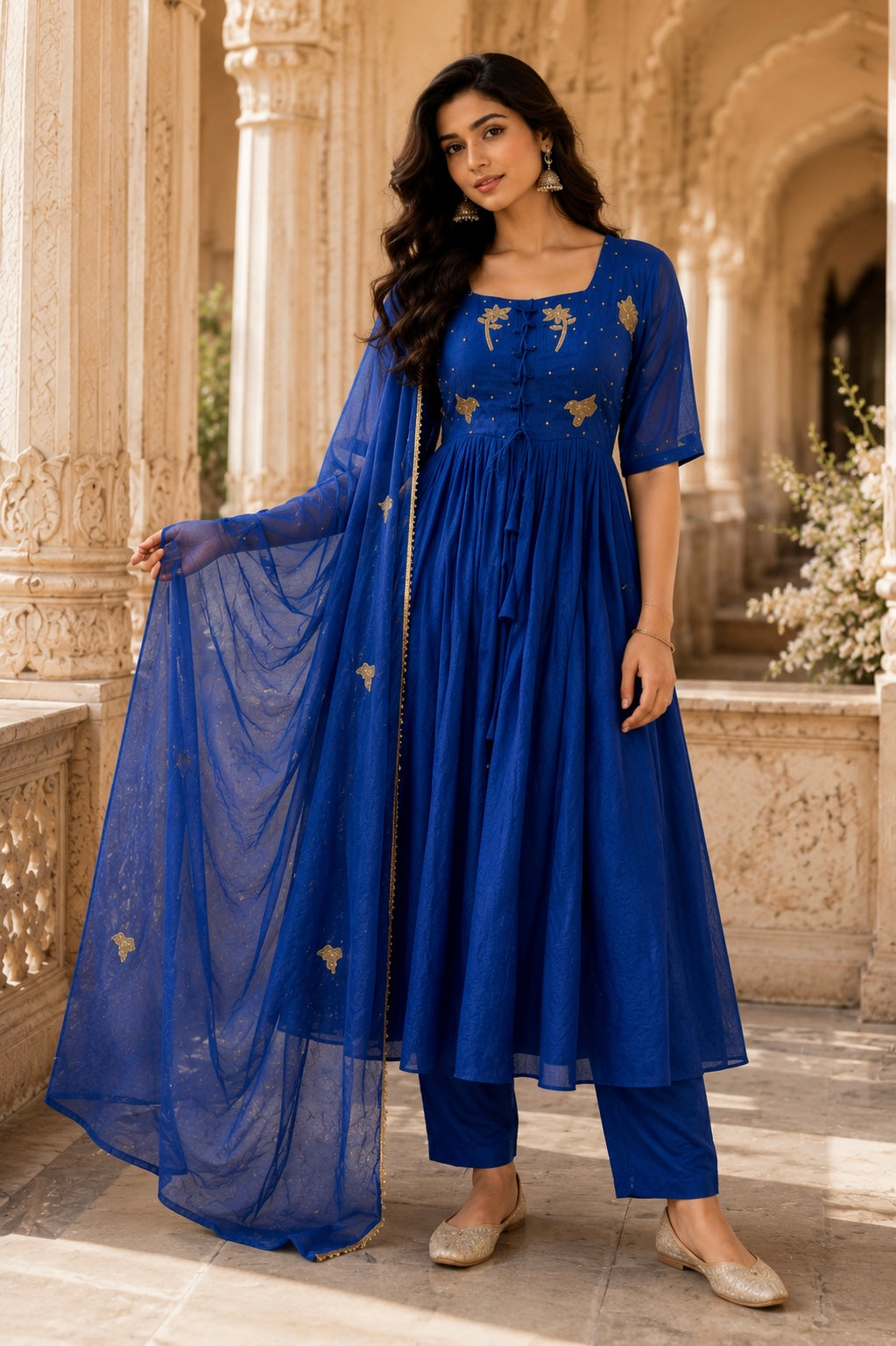 ✨AZ20 - Premium Blue Kota Anarkali Kurta set