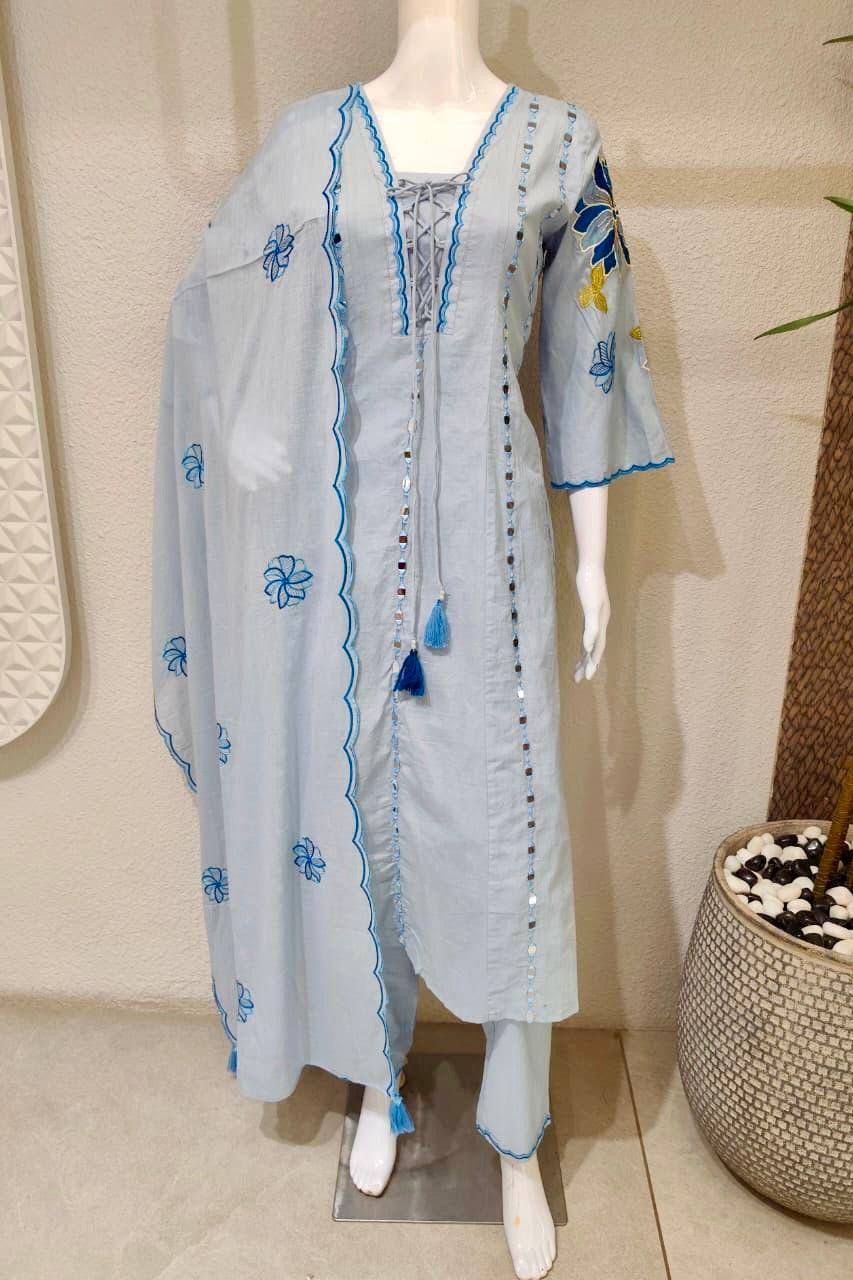 ✨AZ07 - Premium Powder Blue Cotton Anarkali Kurta set