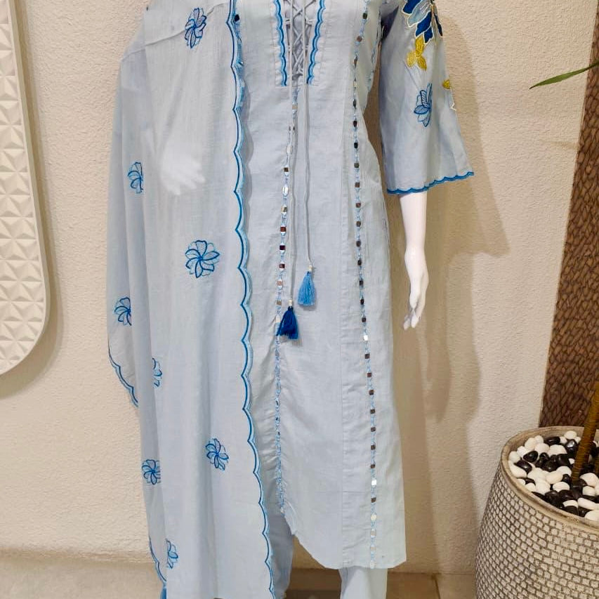 ✨AZ07 - Premium Powder Blue Cotton Anarkali Kurta set