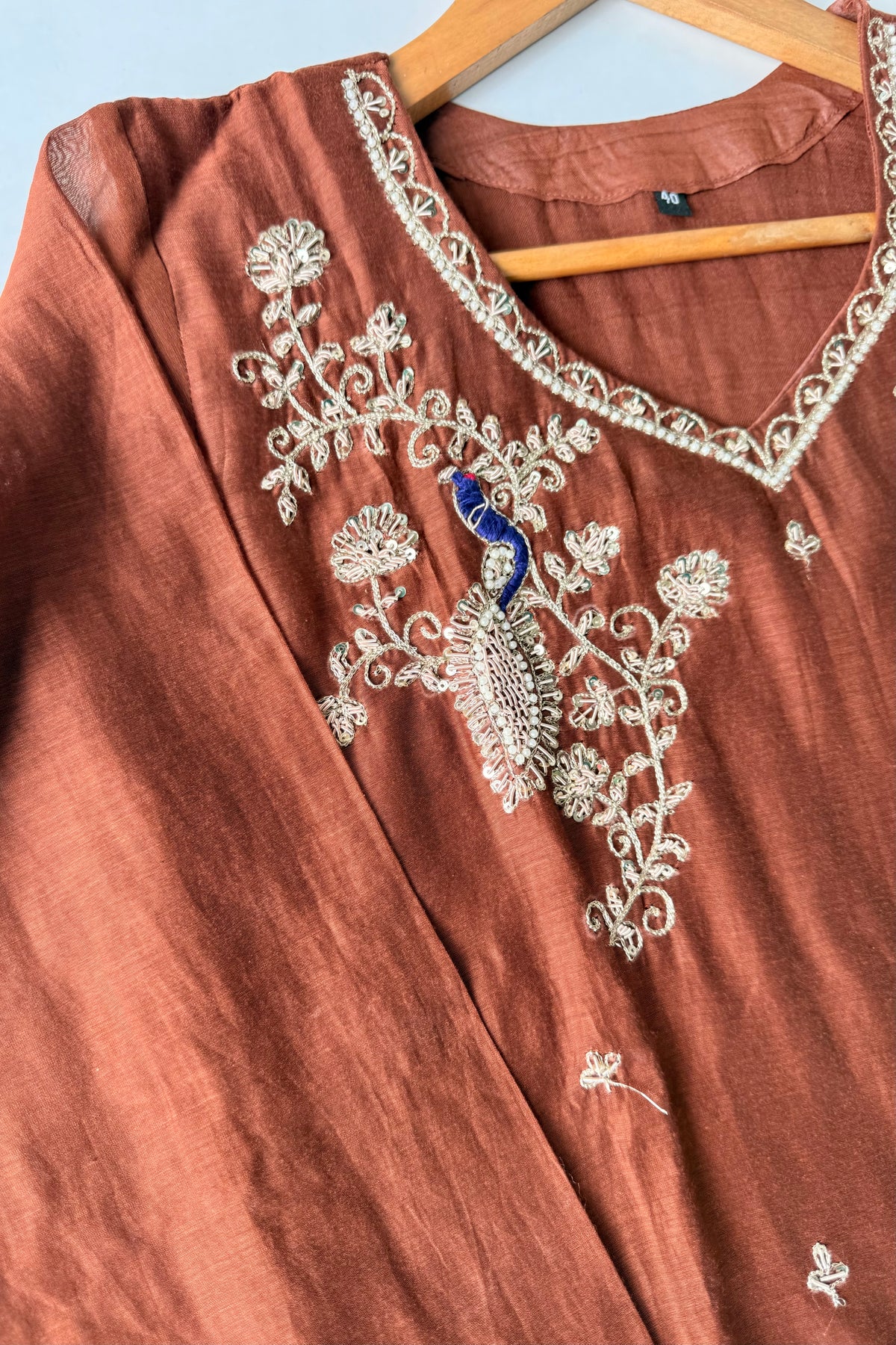 ✨”Nora - Premium Chocolate Brown Mul Chanderi A Line Kurta Set