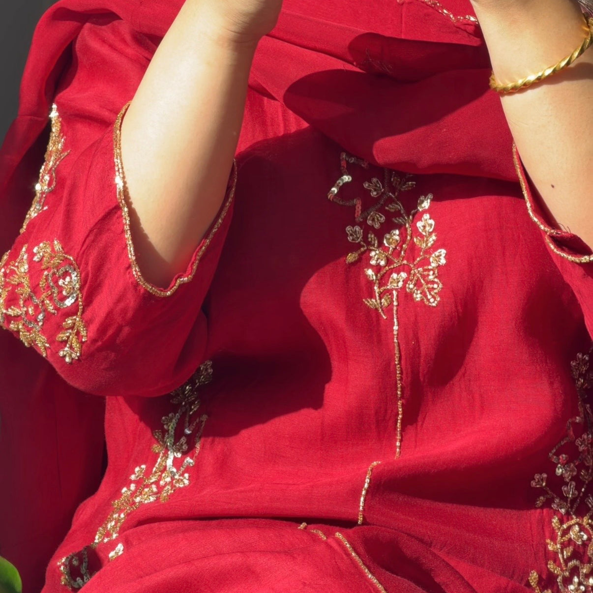 ✨Rida -Karva Chauth Special Red Mul Chanderi A-Line Kurta Set
