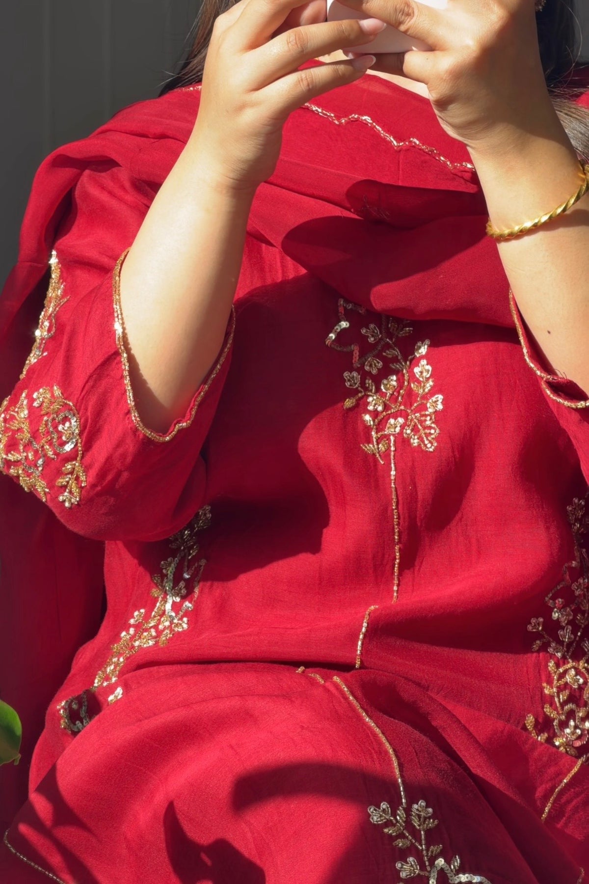 ✨Rida -Karva Chauth Special Red Mul Chanderi A-Line Kurta Set