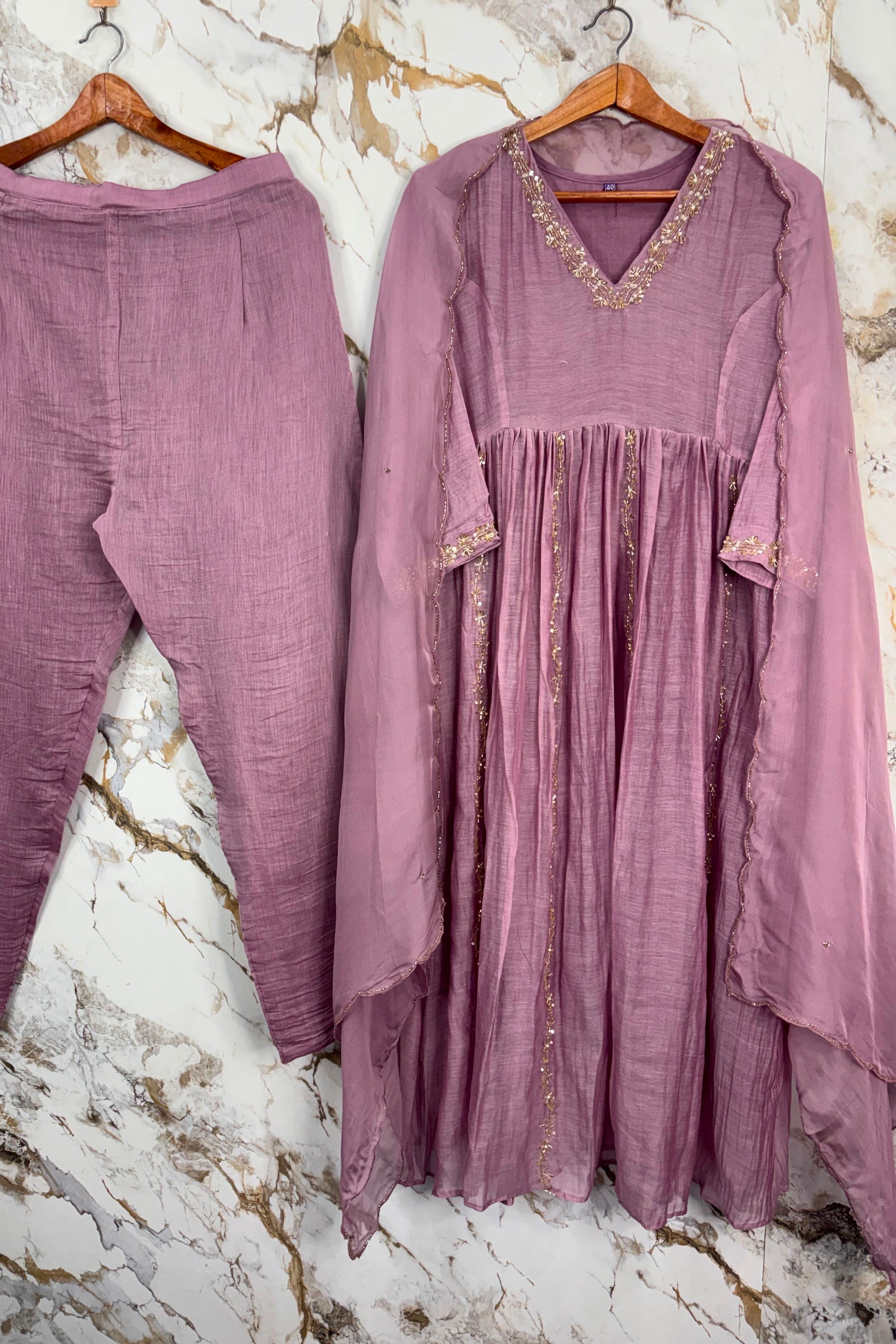 ✨Florence - Mauve Rosewood Mul Chanderi Anarkali Suit set 🛍️