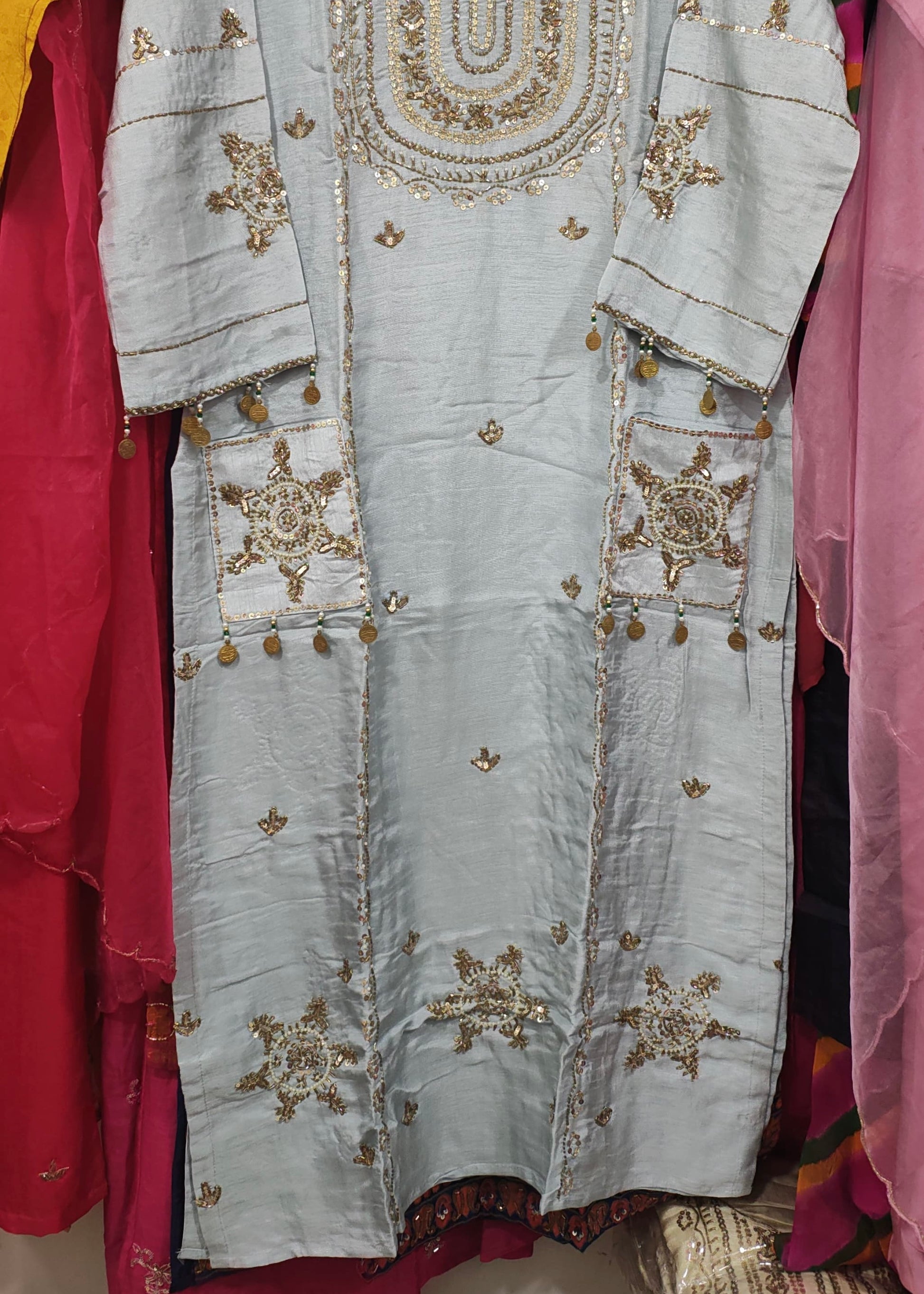 “Aylize” Elegant Dola Silk heavy handwork Kurta Set with Dupatta