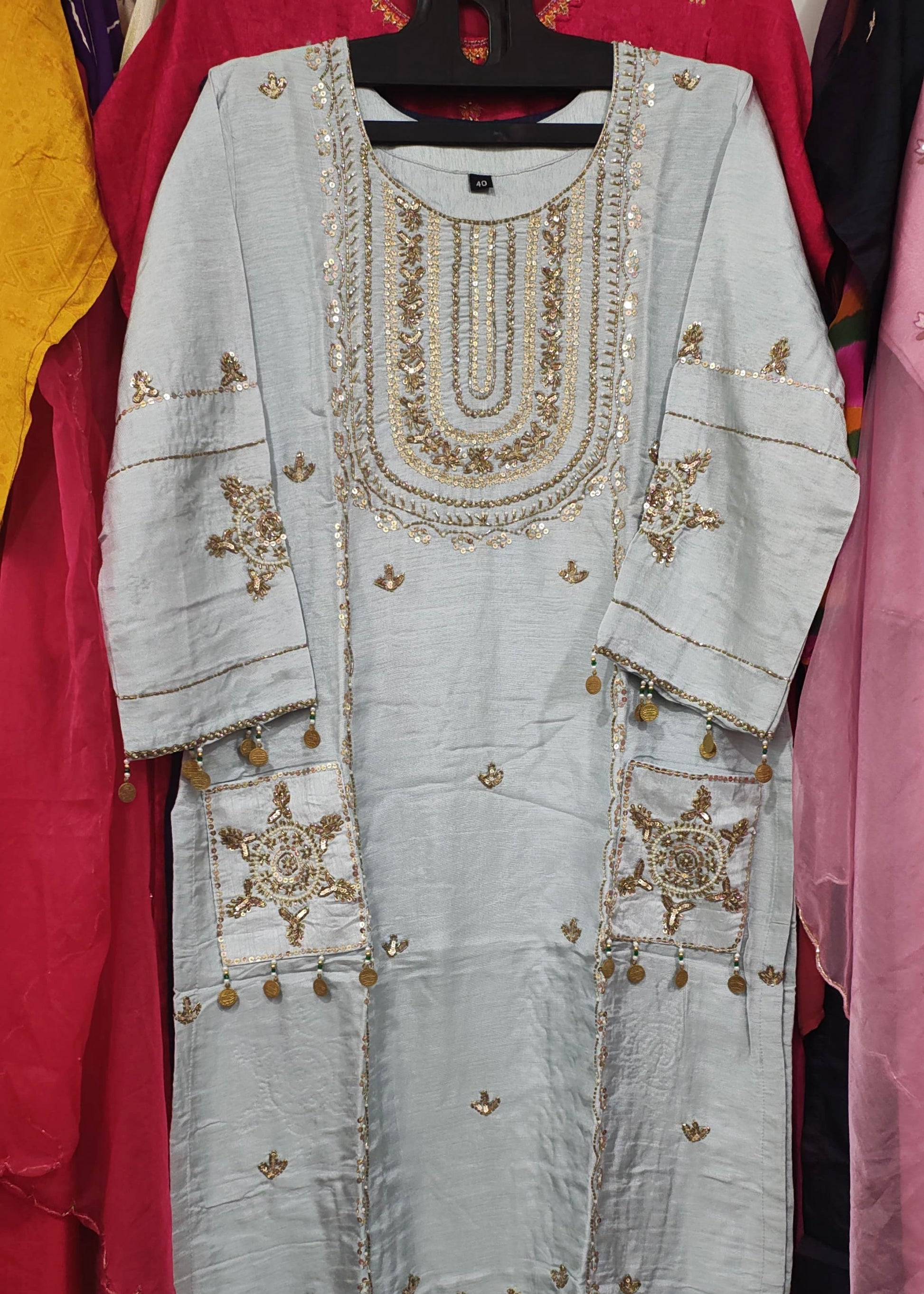 “Aylize” Elegant Dola Silk heavy handwork Kurta Set with Dupatta