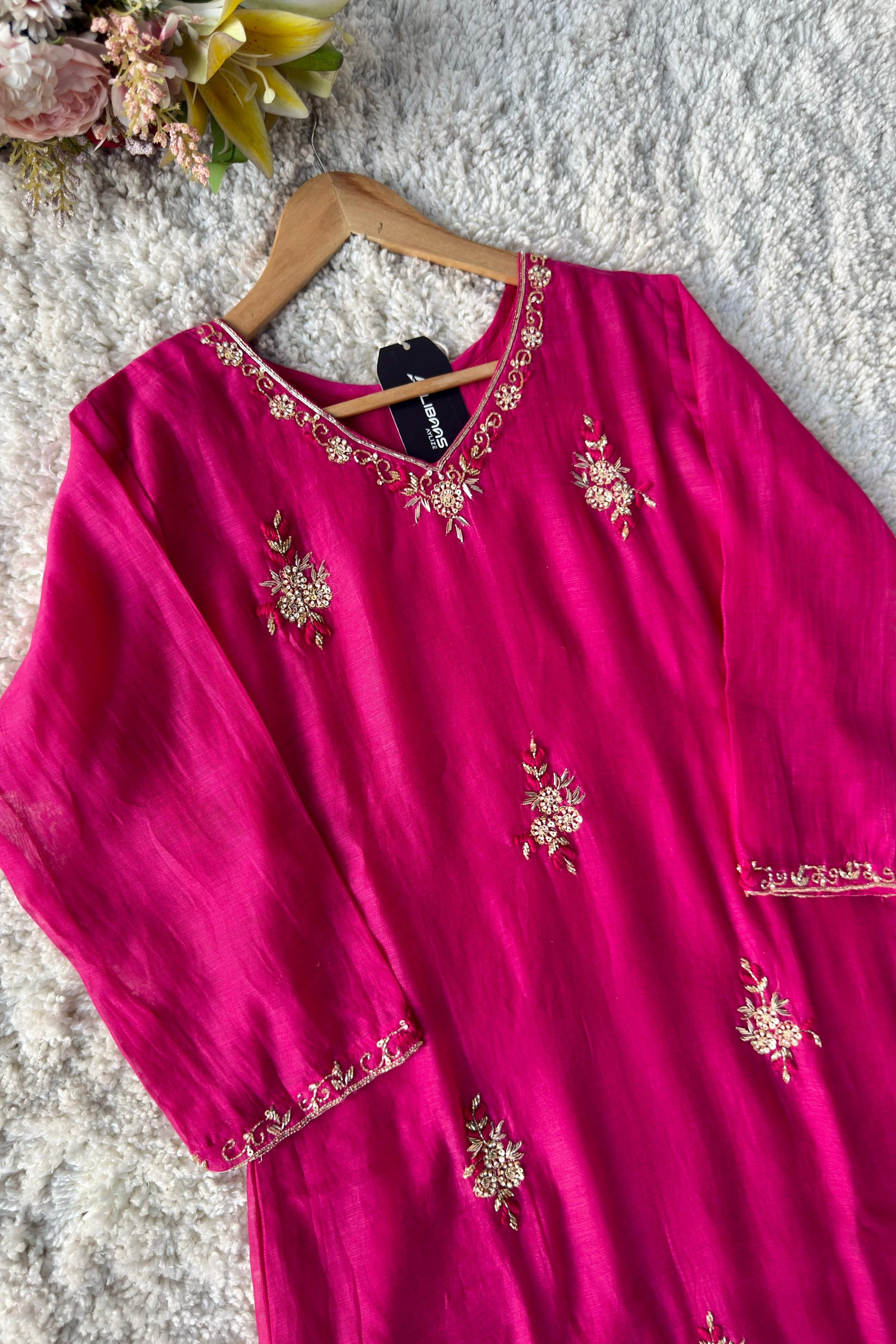 💕Zidan- Premium Pink Mul Chanderi A Line Suit set 🛍️