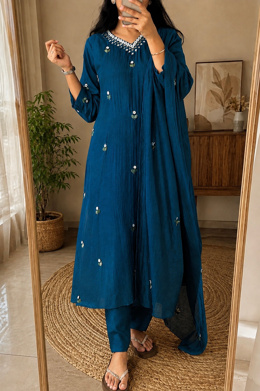 ✨”Ruby - Premium Blue Mul Chanderi A-Line Kurta Set
