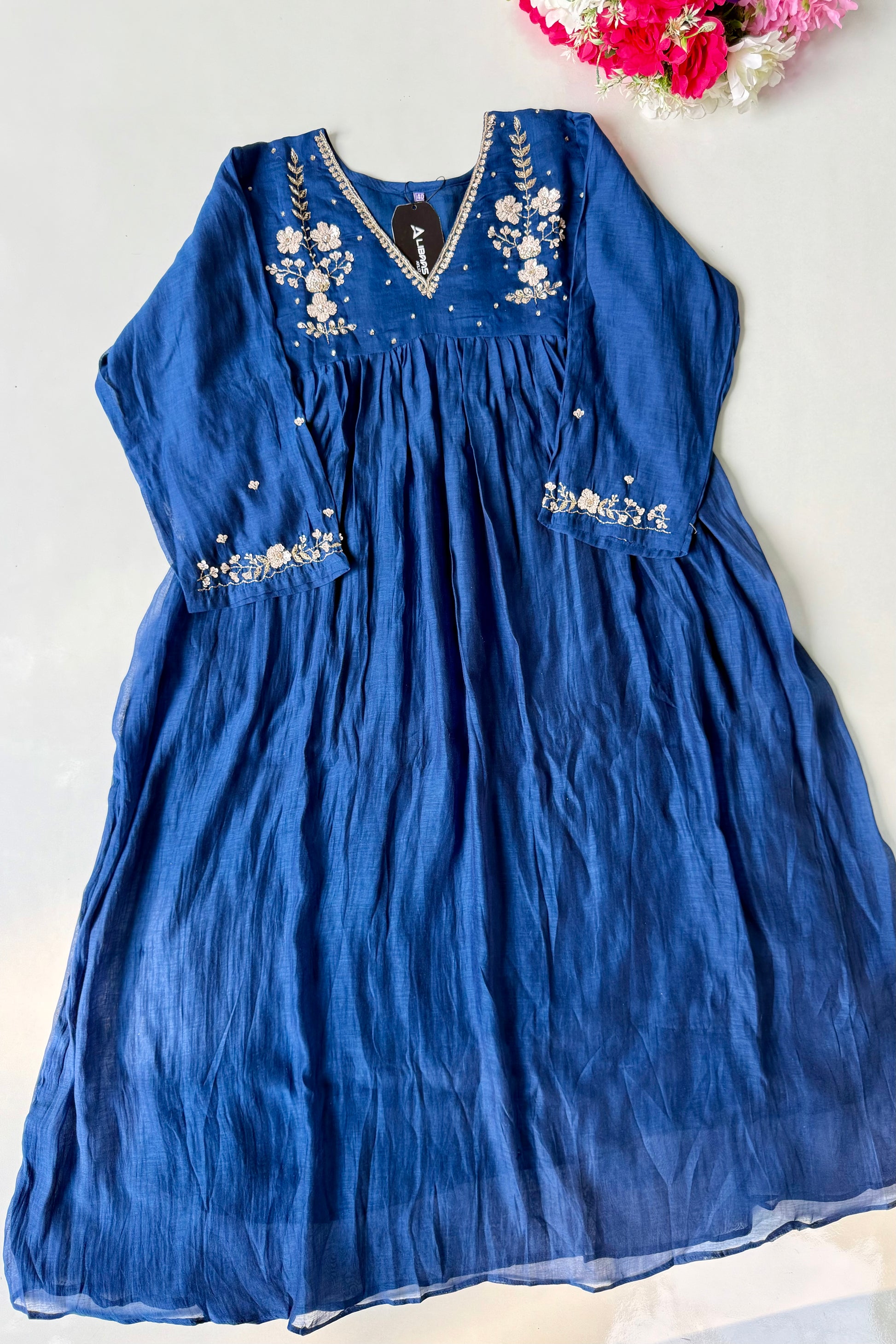🛍️”Melody –  Premium Blue Banarsi Mul Chanderi Anarkali Suit