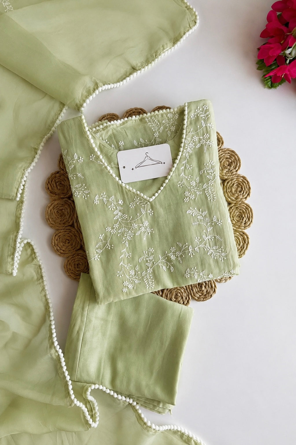 “Elina” Mint Green Crushed Chanderi A Line Suit set 🛍️
