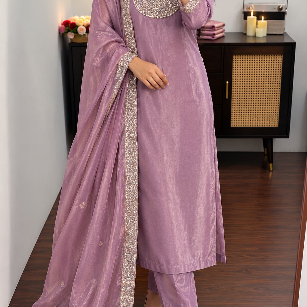 “SHINE” Beautiful Lavender with gold shimmer tissue kurta set