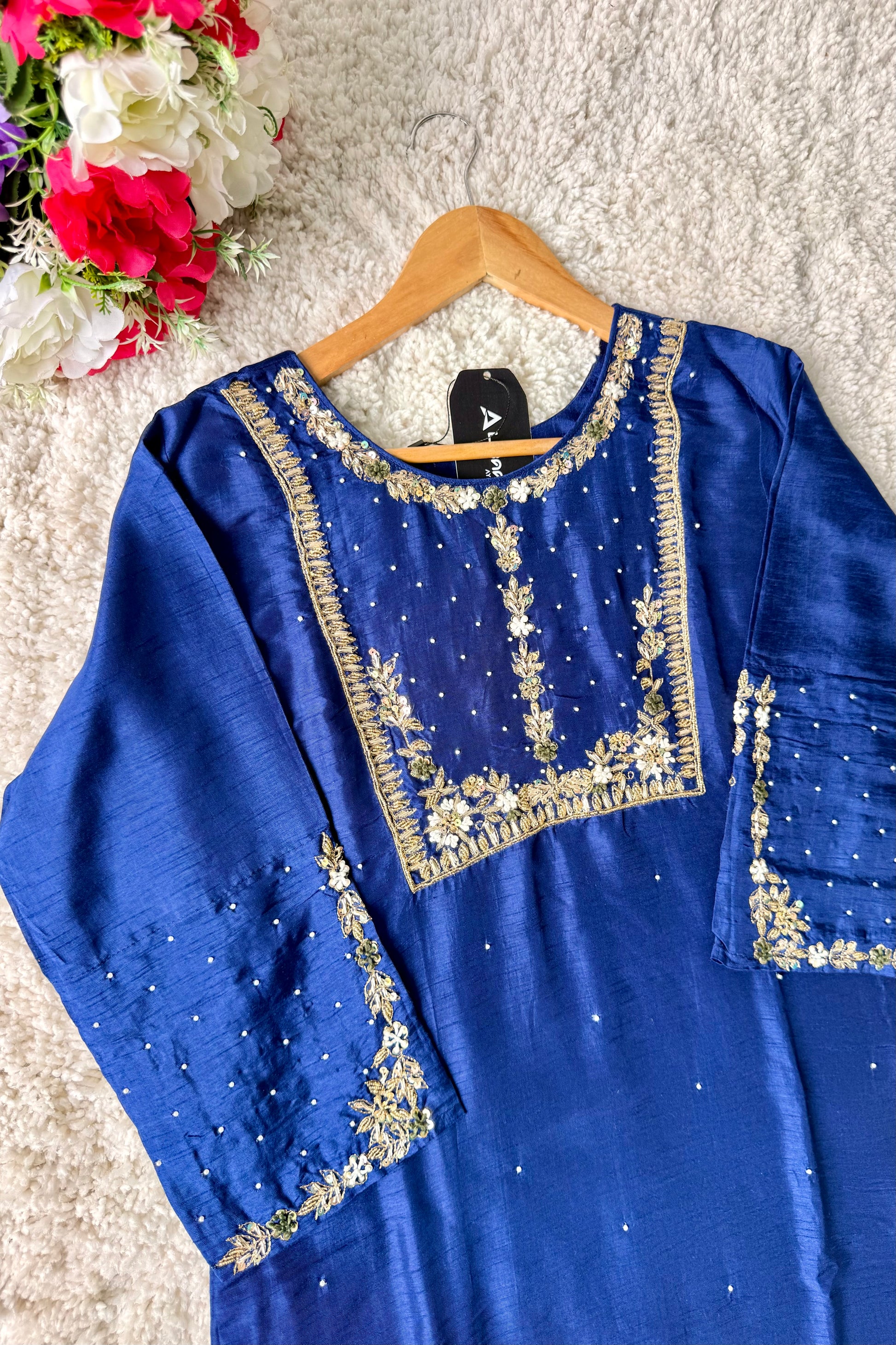 “ALKA” A very beautiful Blue piece with zardozi & zari handwork set